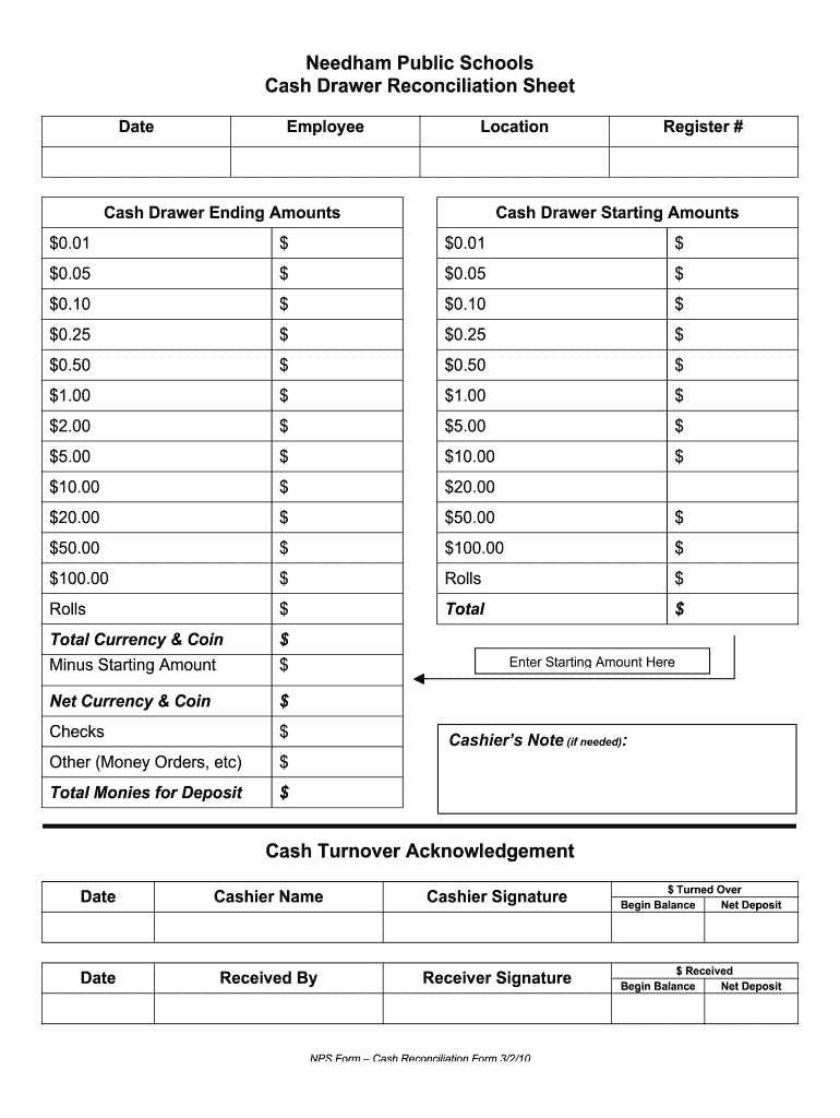 Printable Cash Count Sheet - Fill Online, Printable, Fillable throughout Free Printable Cash Drawer Count Sheet