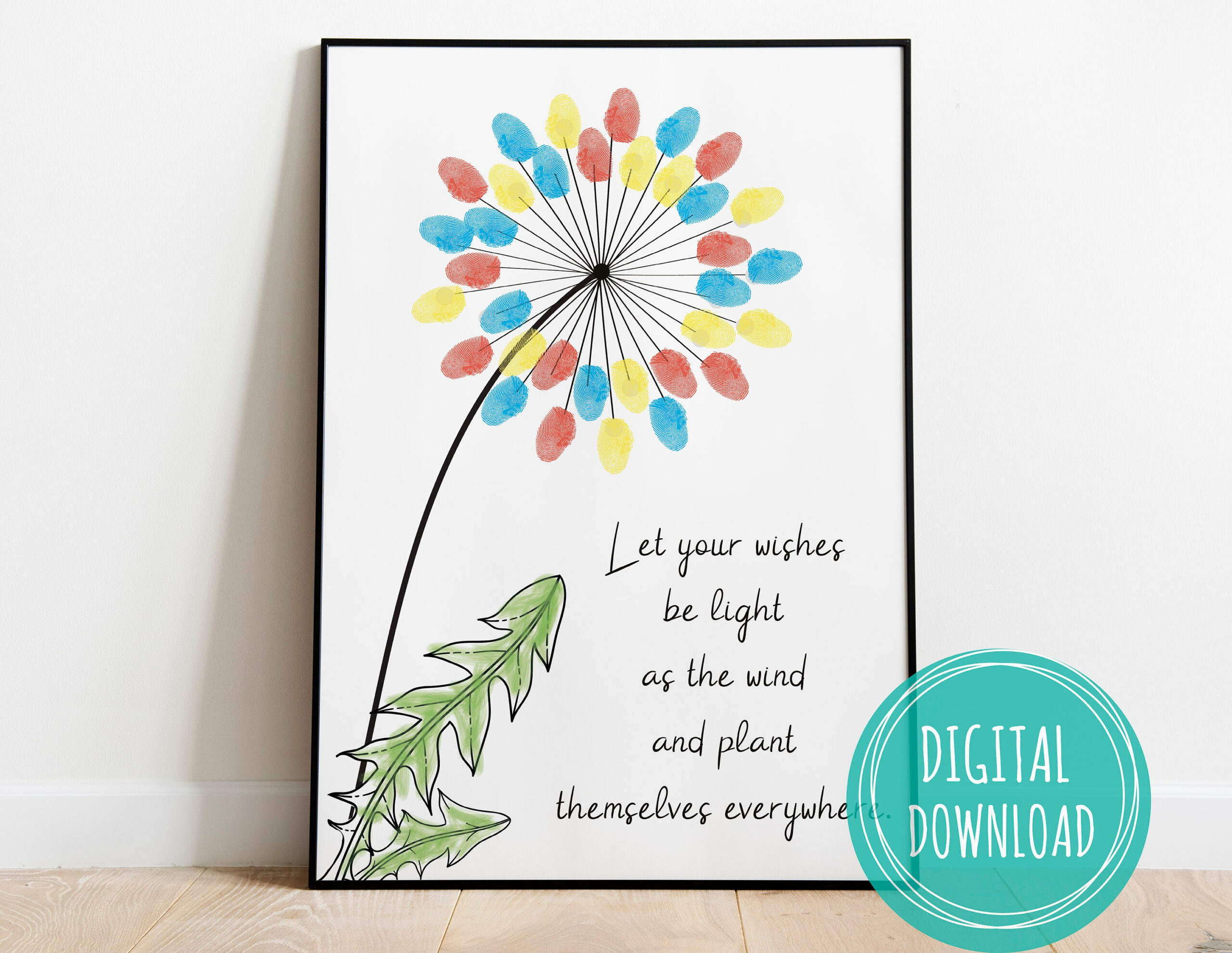 Printable Dandelion Fingerprint Art,Mothers Day Fingerprint Gift inside Printable Free Thumbprint Dandelion Template