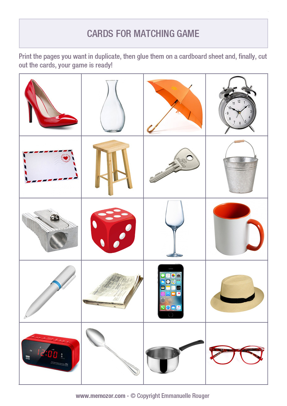 Printable Everyday Objects - Cards To Cut Out | Memozor inside Memory Games For Adults Free Printable