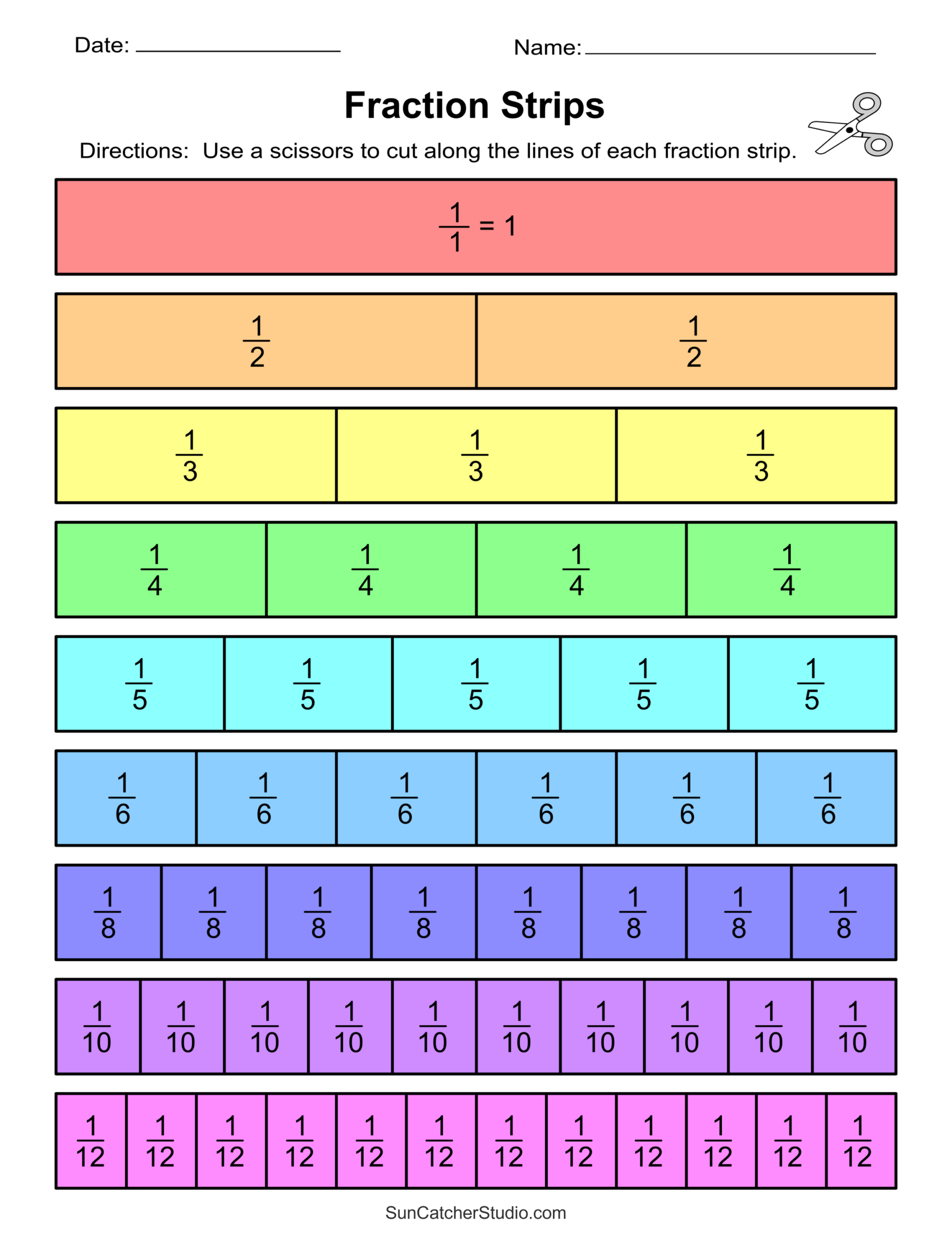 Printable Fraction Strips And Fraction Bars – Free Printables intended for Printable Fraction Strips 1 12