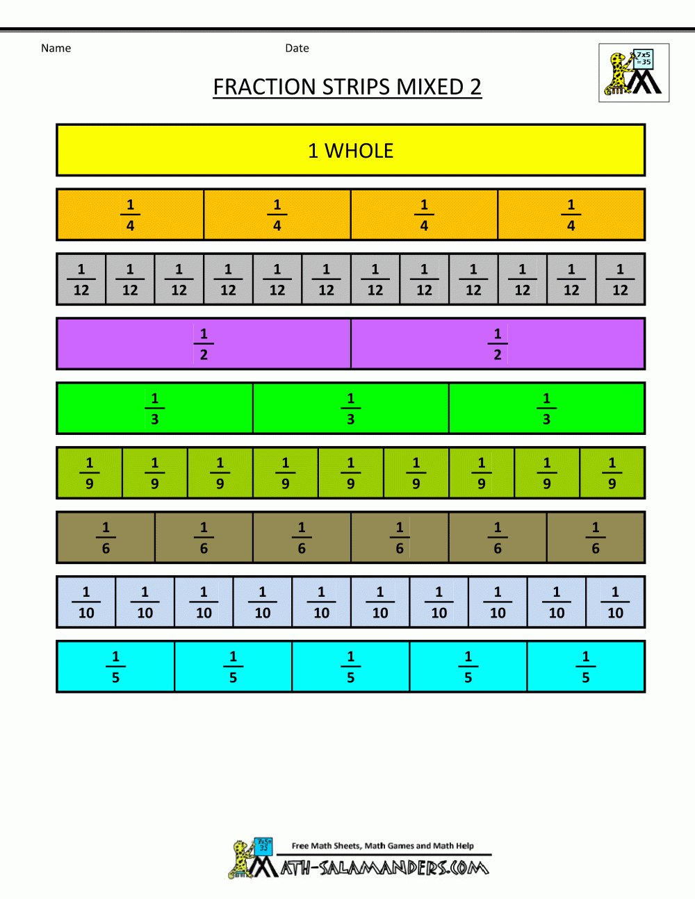 Printable Fraction Strips throughout Printable Fraction Strips 1 12