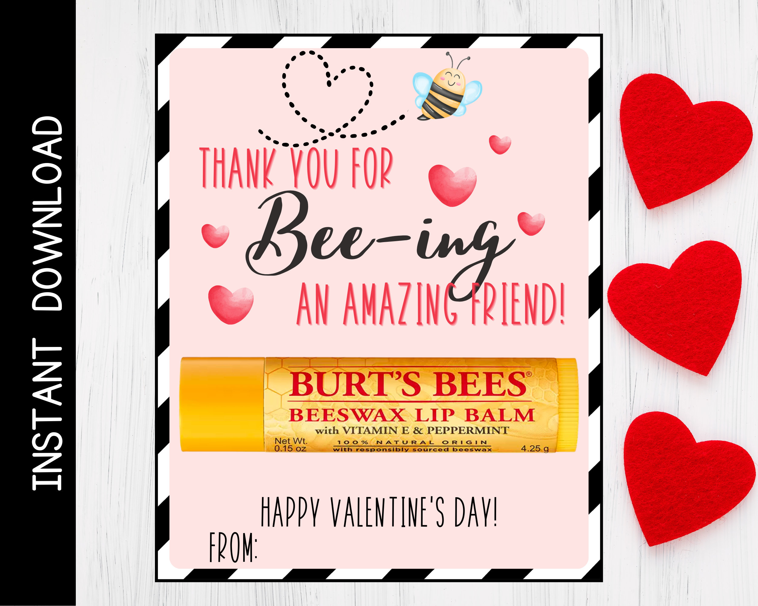 Printable Valentine&amp;#039;S Day Chapstick Card, Thank You For Bee-Ing An intended for Lip Balm Valentine Printable