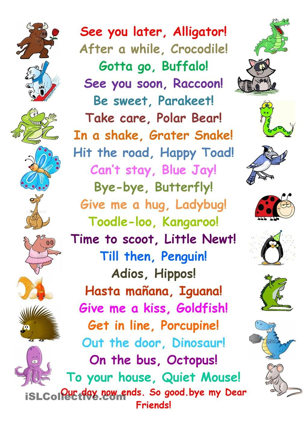 See You Later Alligator in See You Later Alligator Poem Free Printable