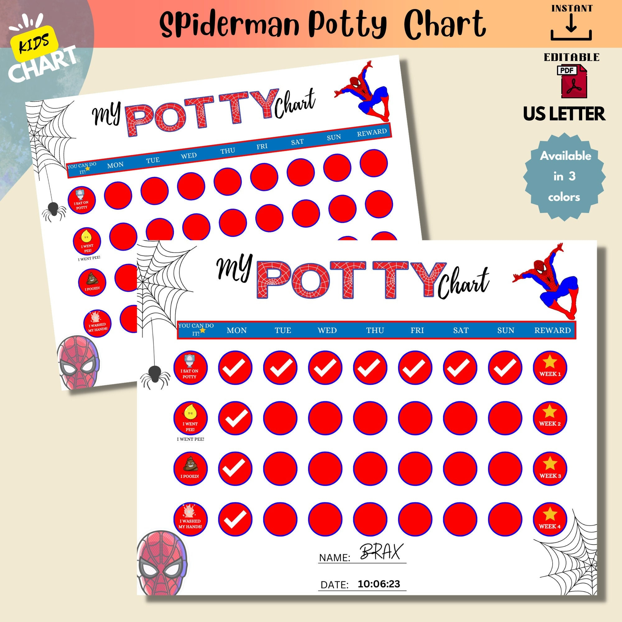Spiderman Potty Chart|Spidey Potty Training Chart|Kids Reward in Free Printable Spiderman Potty Chart