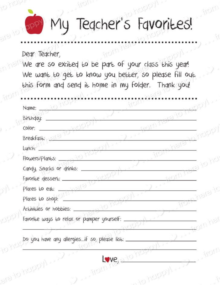 Getting to Know My Teacher Printable