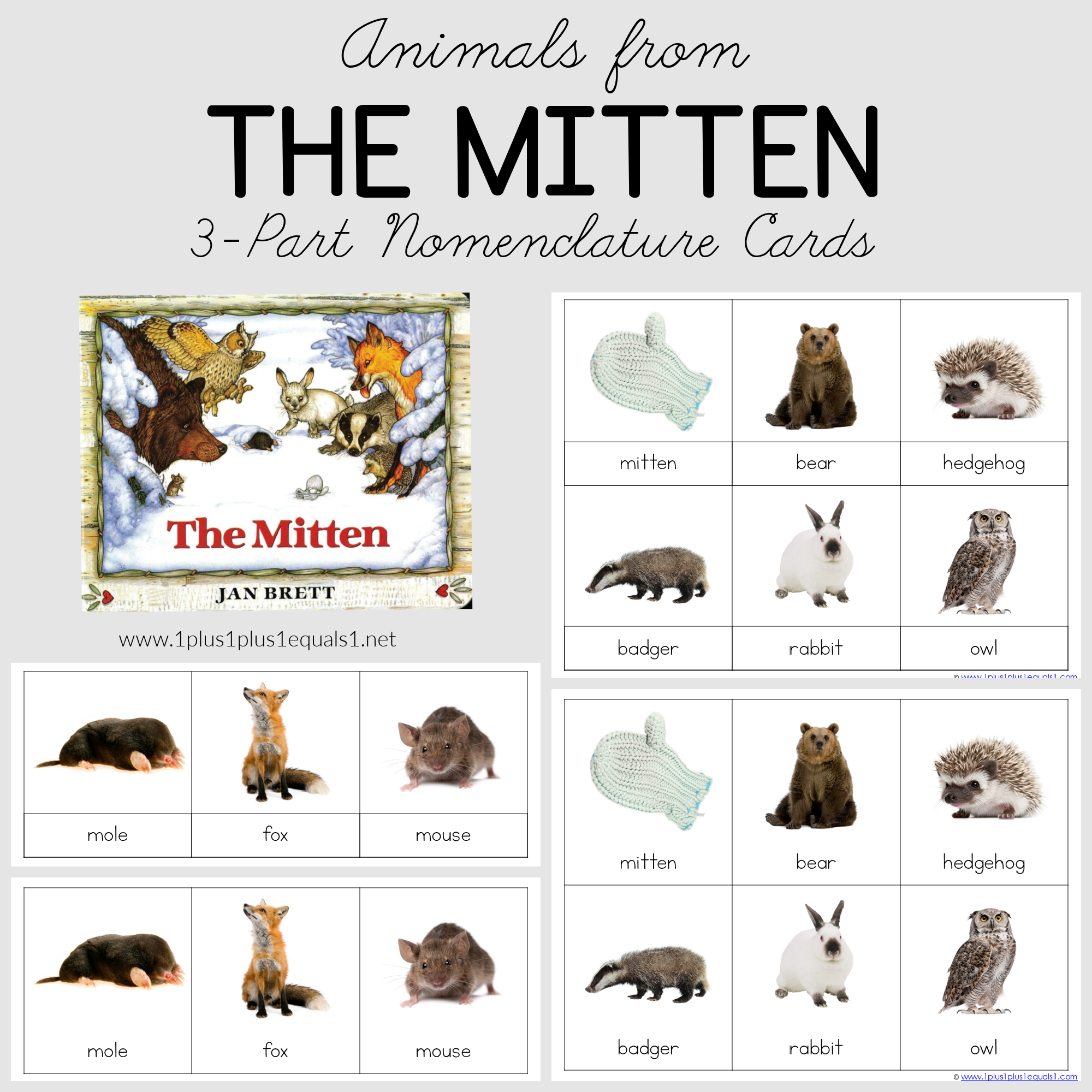 The Mitten 3 Part Cards - 1+1+1=1 for The Mitten Printables Free