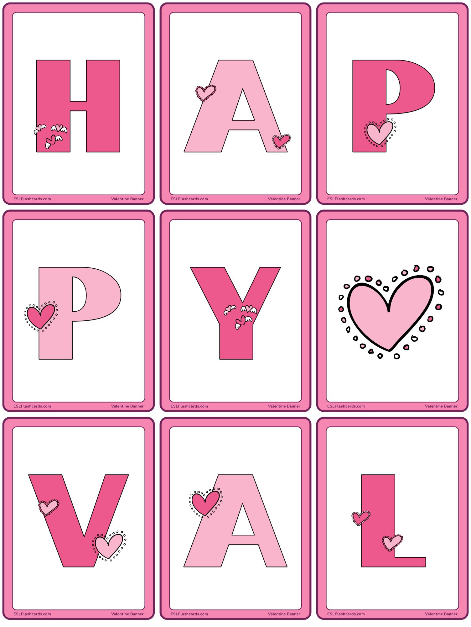 Valentine&amp;#039;S Day Banners – Esl Flashcards with Free Printable Valentines Day Banner Printable