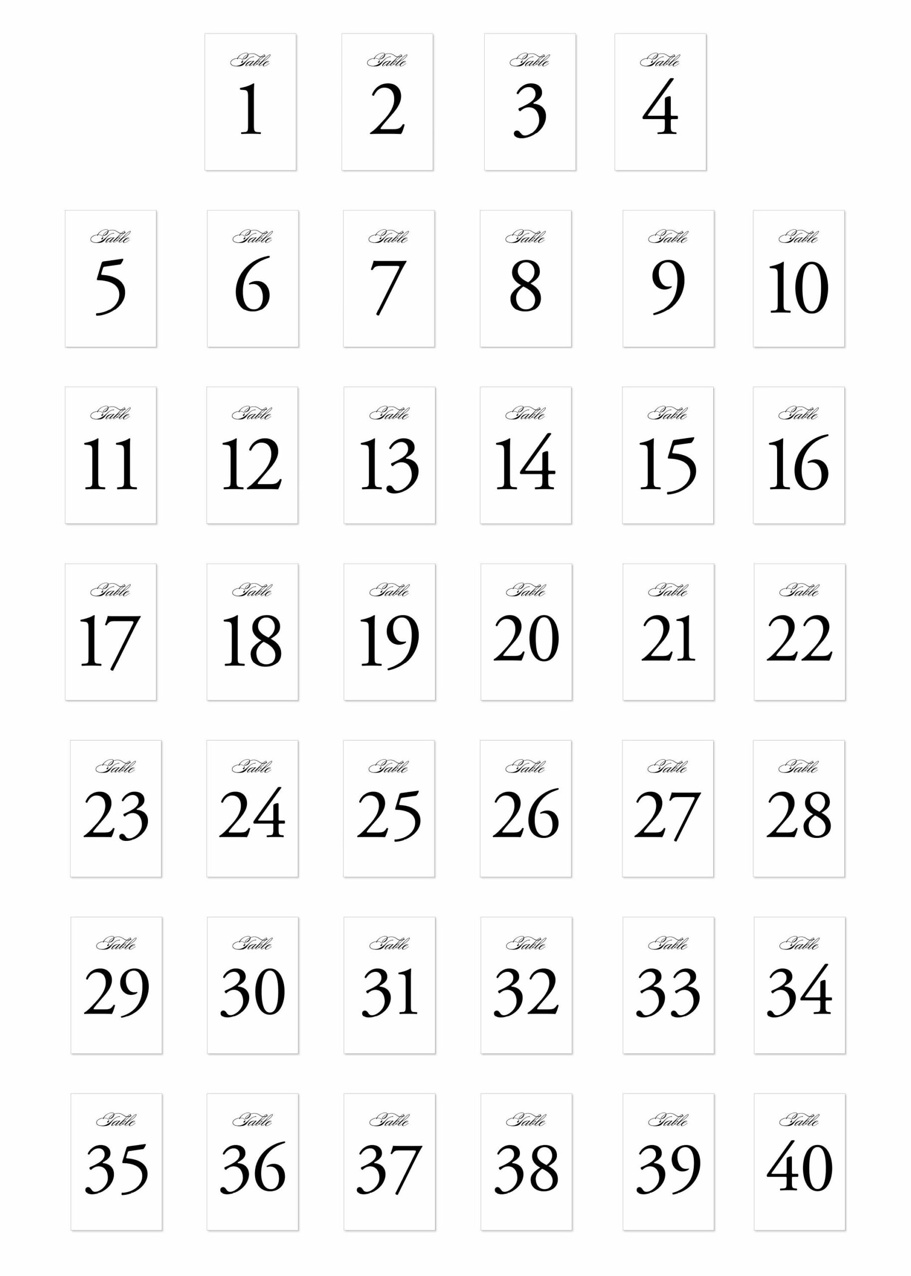 1-40 Printable Wedding Table Numbers For Instant Download. Size in Template Free Printable Table Numbers 1 40
