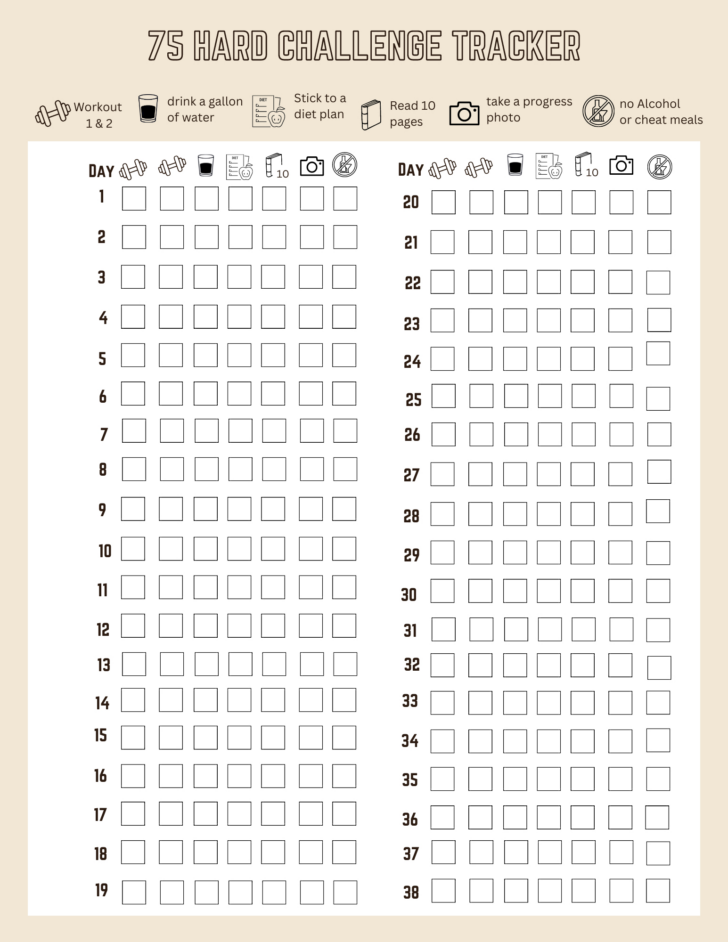 75 Hard Challenge Free Printable