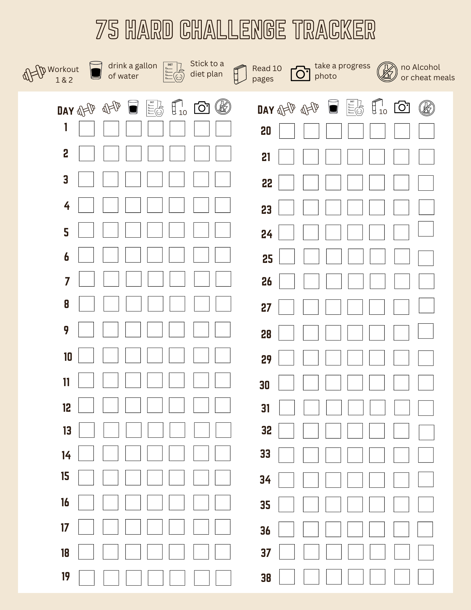 10 75 Hard Challenge Ideas | 75 Hard Challenge Tracker Free in 75 Hard Challenge Free Printable