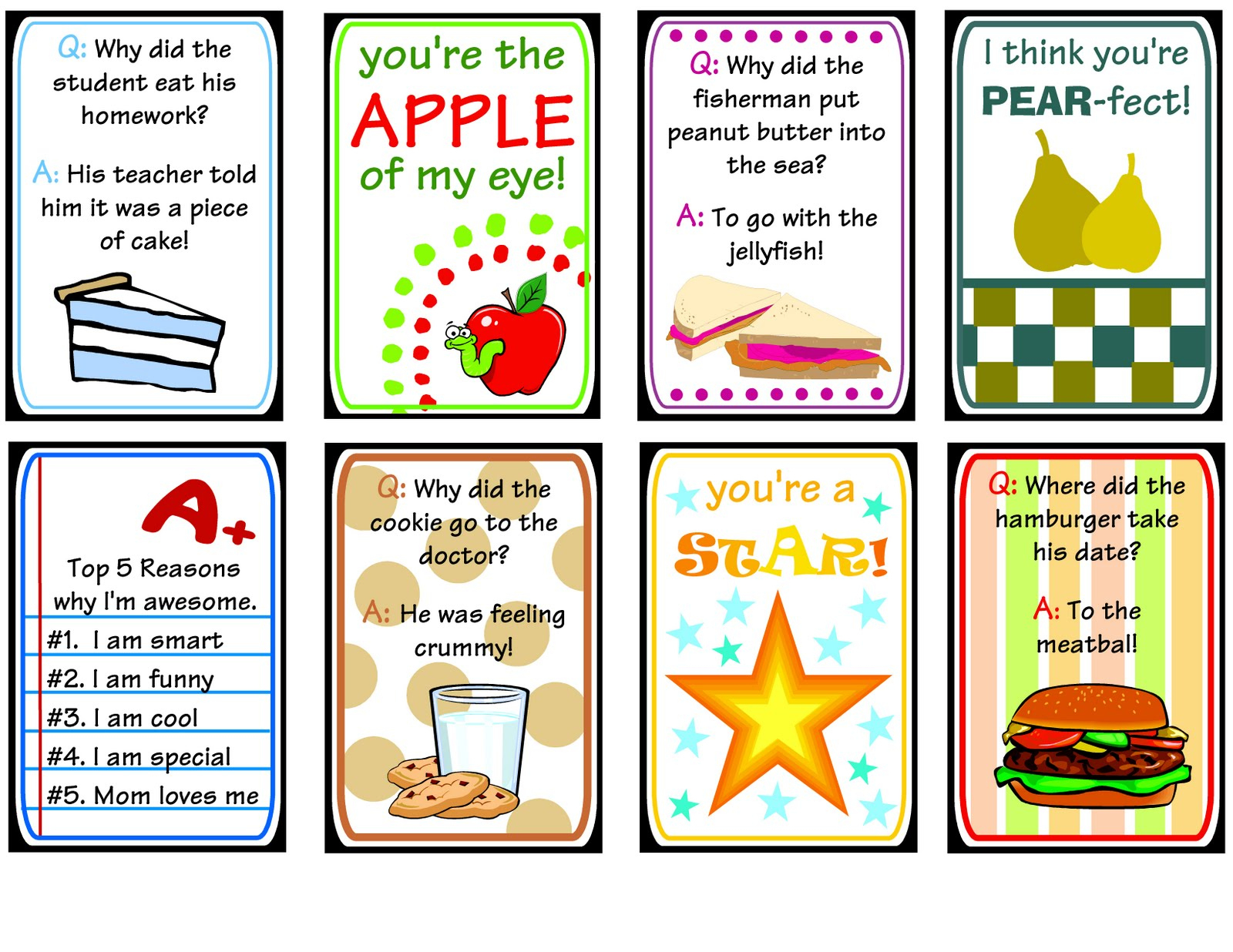10 Sets Of Free Lunch Box Notes with Lunch Box Notes Free Printable