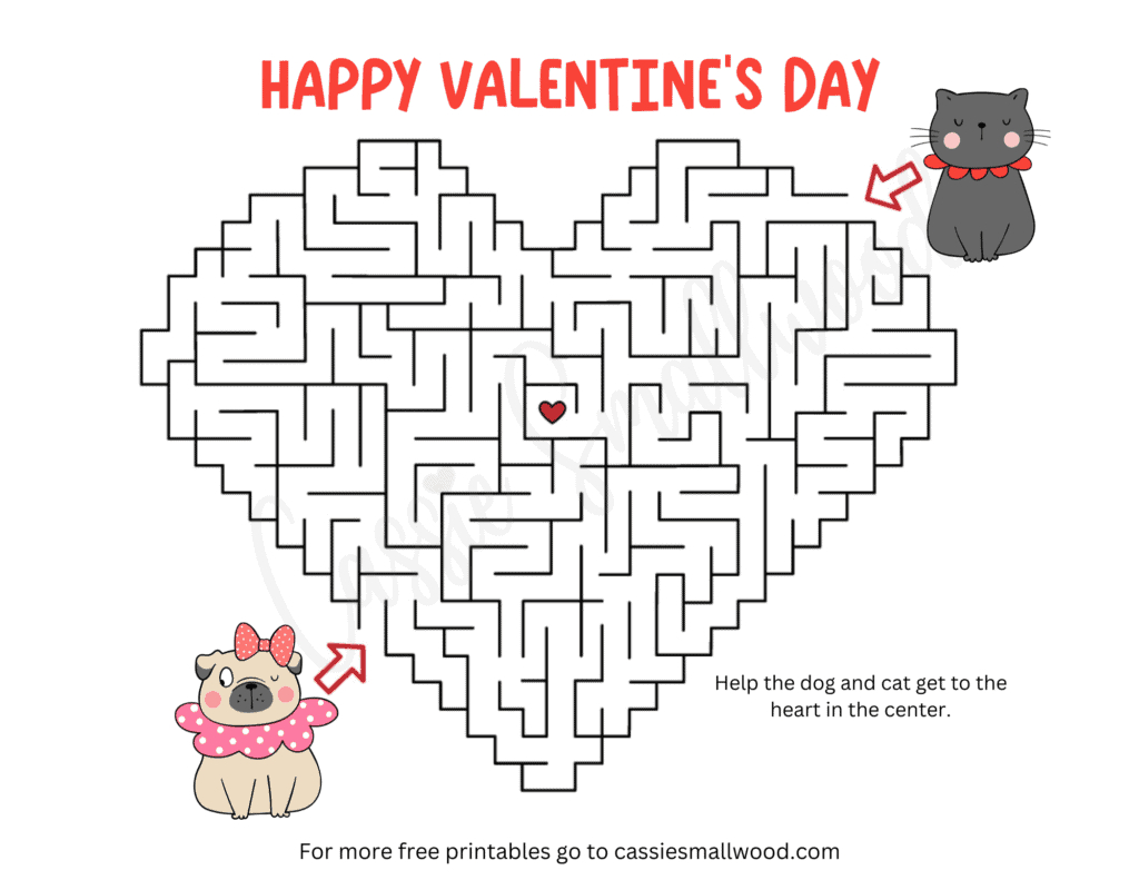 10 Valentine&amp;#039;S Day Maze Worksheets (Free Printable) - Cassie Smallwood intended for Valentine Mazes Free Printable