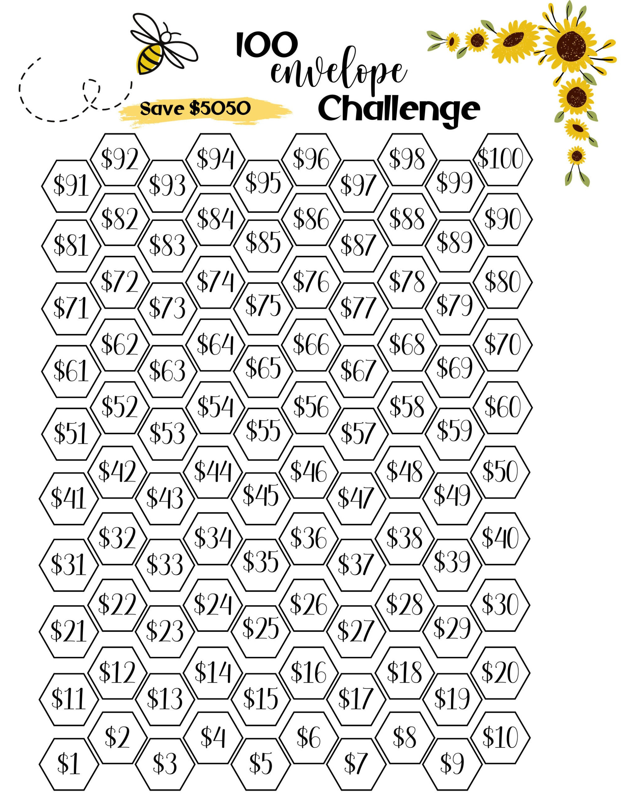 100 Envelope Challenge Tracker, Druckbares Sparziel, Geld pertaining to Free Printable 100 Envelope Challenge