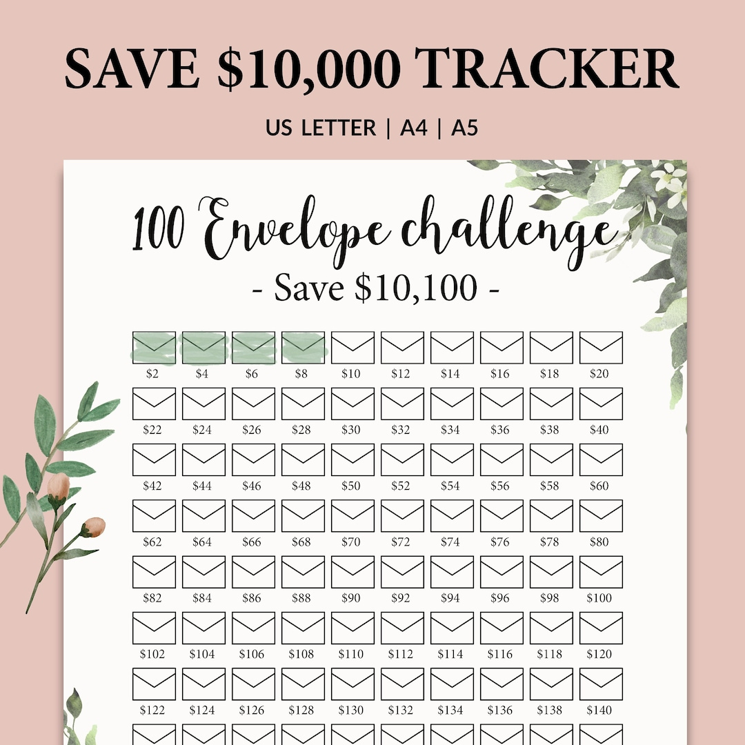 100 Envelopes Challenge L 10.000 Spar-Tracker Sparen Sie 10K Druckbare Pdf-Datei Minimalistisches Blätter-Design L 2 Geldsparoptionen - throughout Free Printable 100 Envelope Challenge 10K