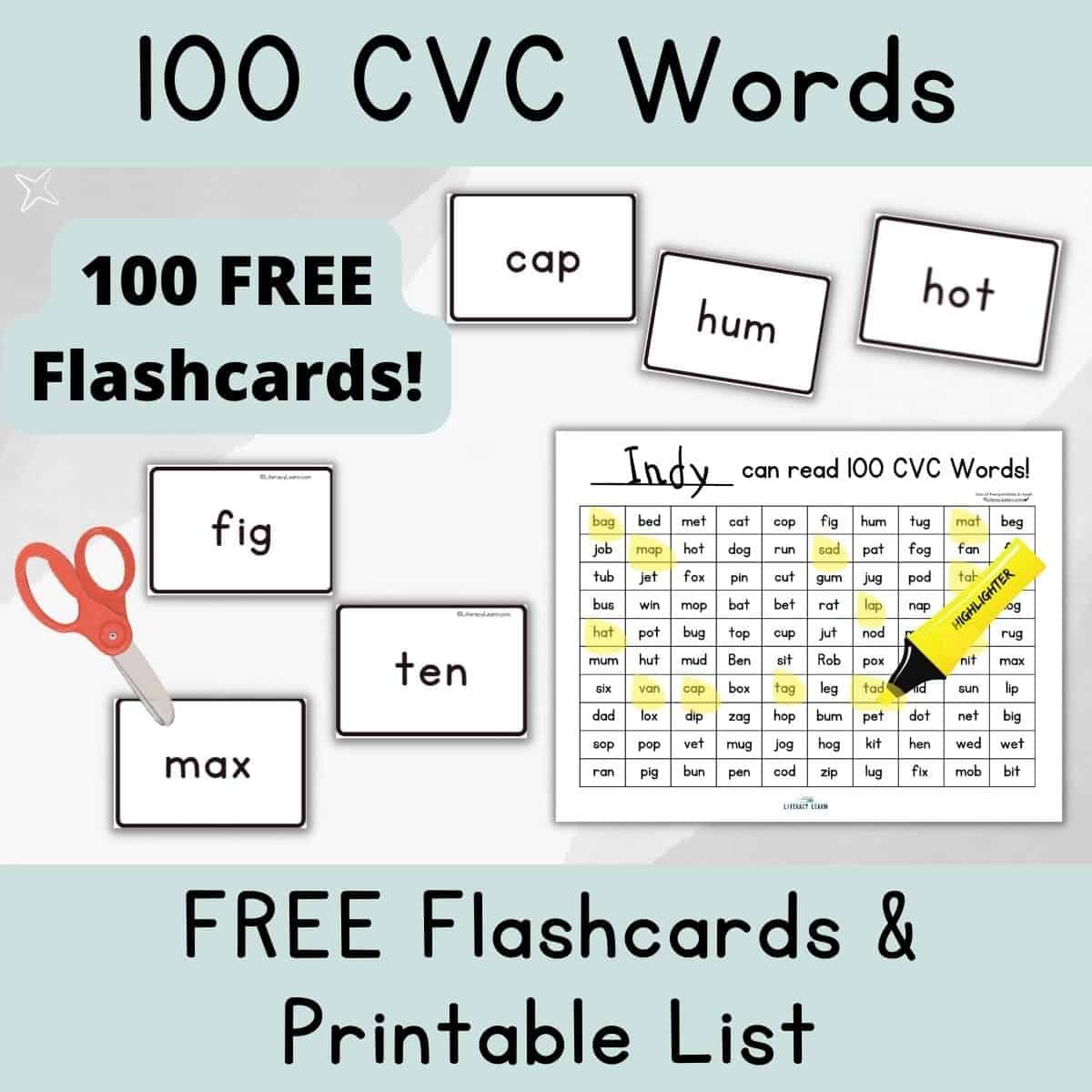 100 Free Printable Cvc Words Chart &amp;amp; Cards - Literacy Learn for Free Printable Cvc Words