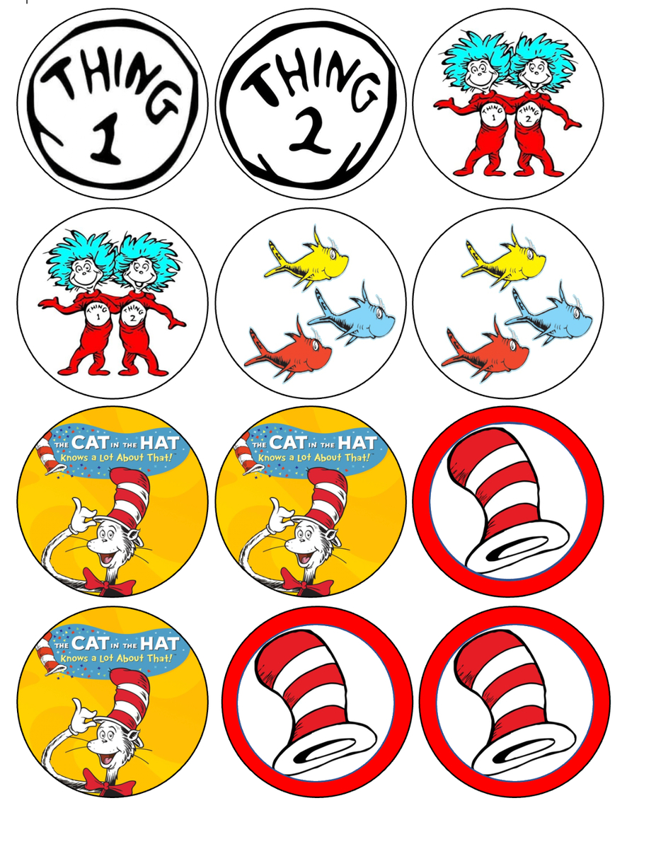 12 Dr. Seuss, Cat In The Hat, Edible Paper, Cupcake Cookie Toppers Choose Size throughout Printable Dr Seuss Cupcake Toppers