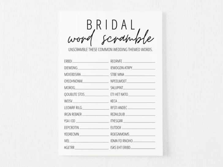 Free Printable Bridal Shower Word Scramble