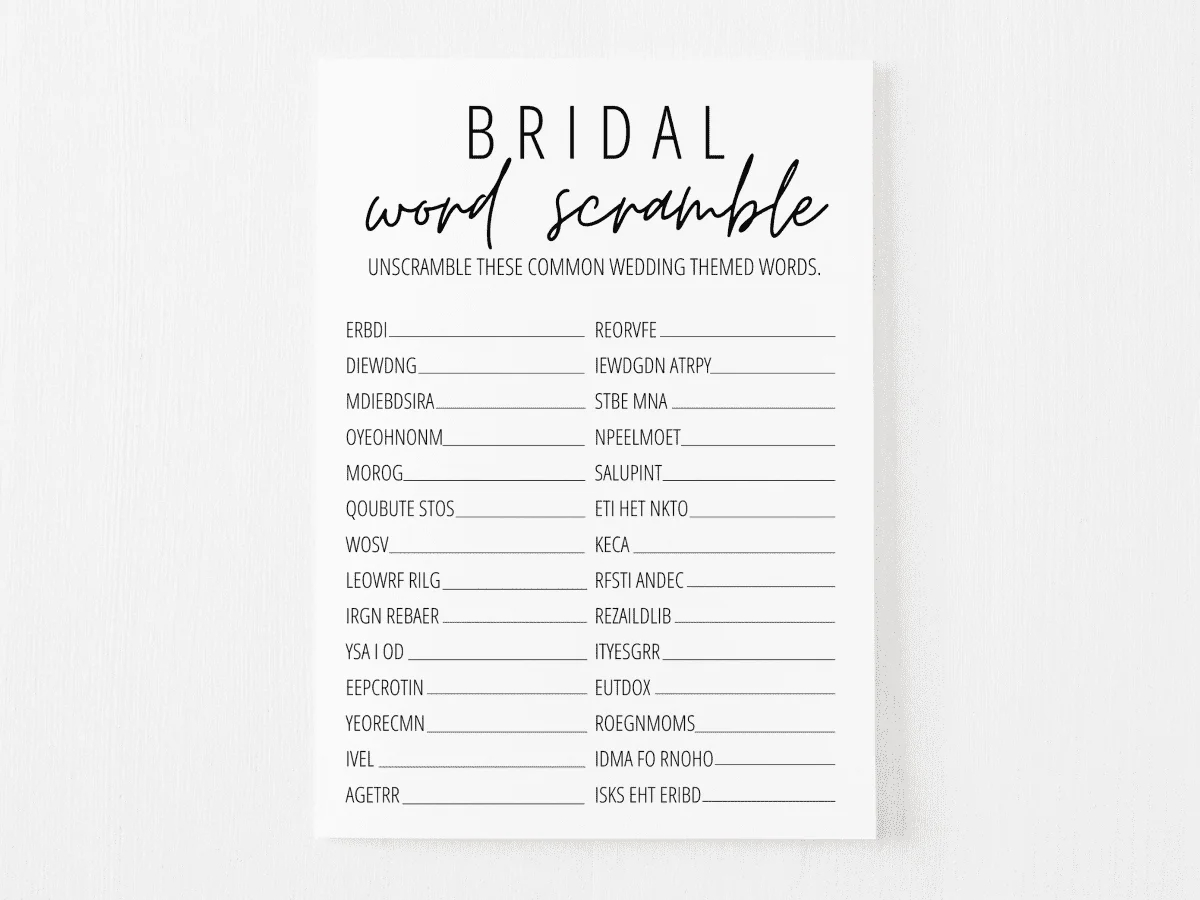 12 Free Printable Bridal Shower Games | Modern Moh intended for Free Printable Bridal Shower Word Scramble