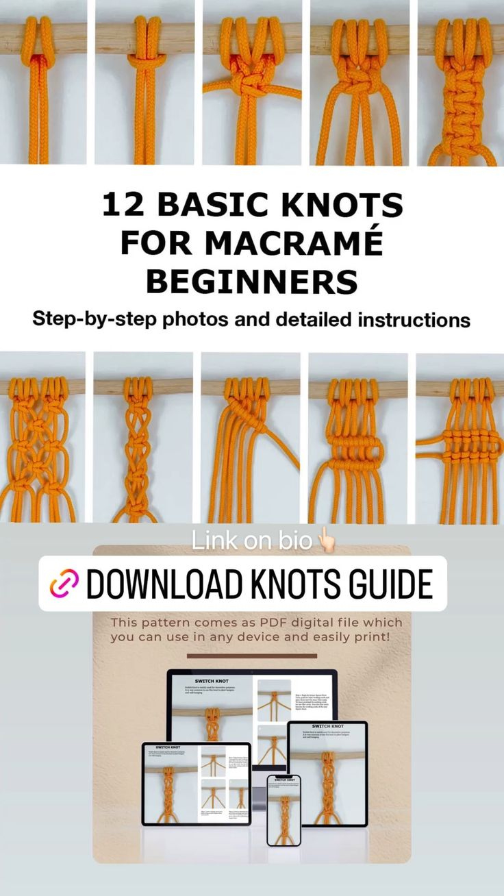 12 Macrame Basic Knots Pdf Pattern For Beginners. Download Link On in Free Printable Macrame Knots