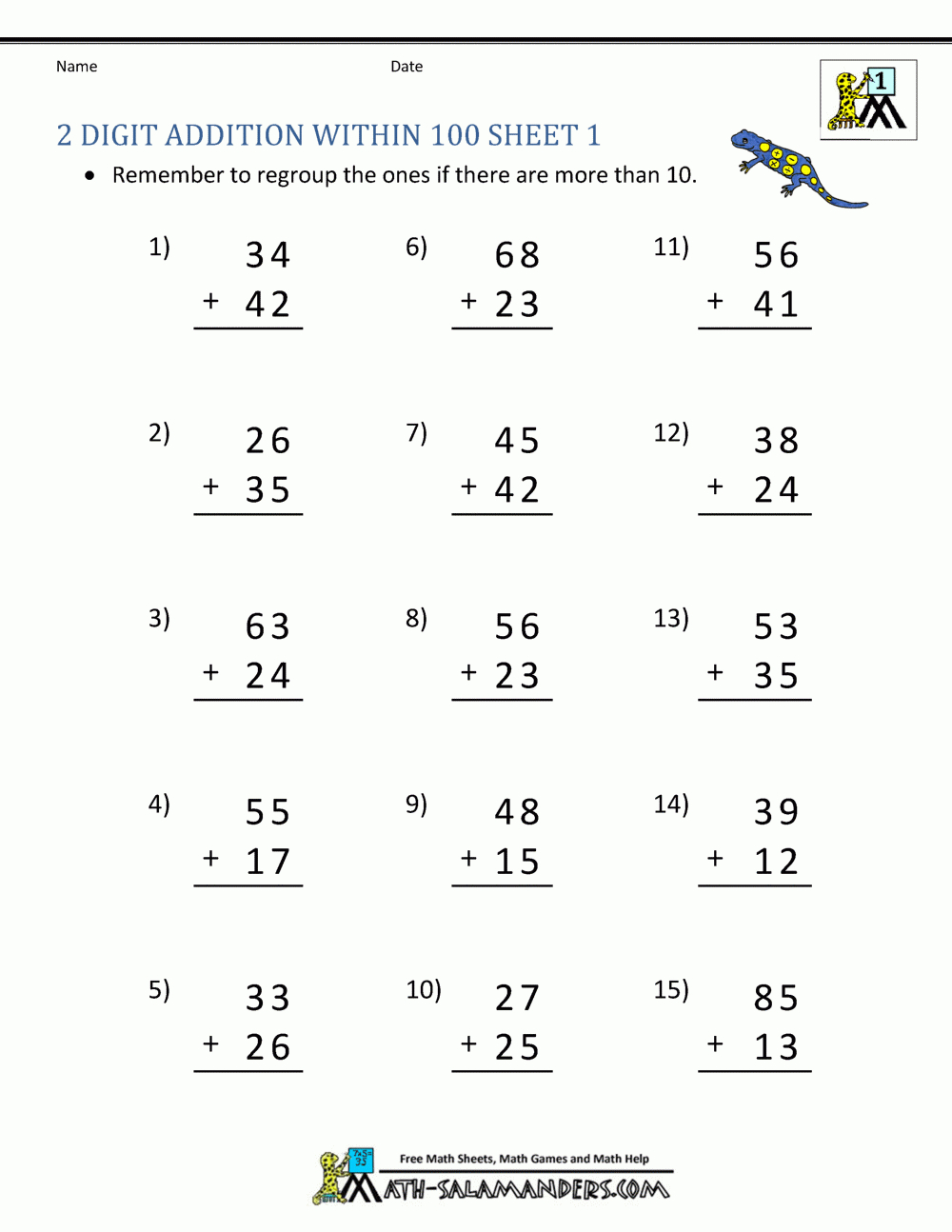 2 Digit Addition Worksheets within Easy Column Addition Worksheet