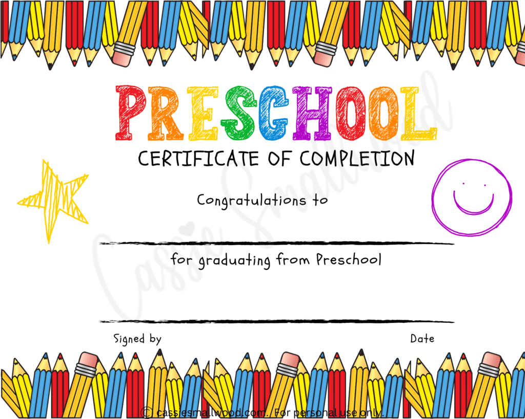 20 Preschool And Kindergarten Graduation Certificates (Free intended for First Day of Preschool Certificate Printable