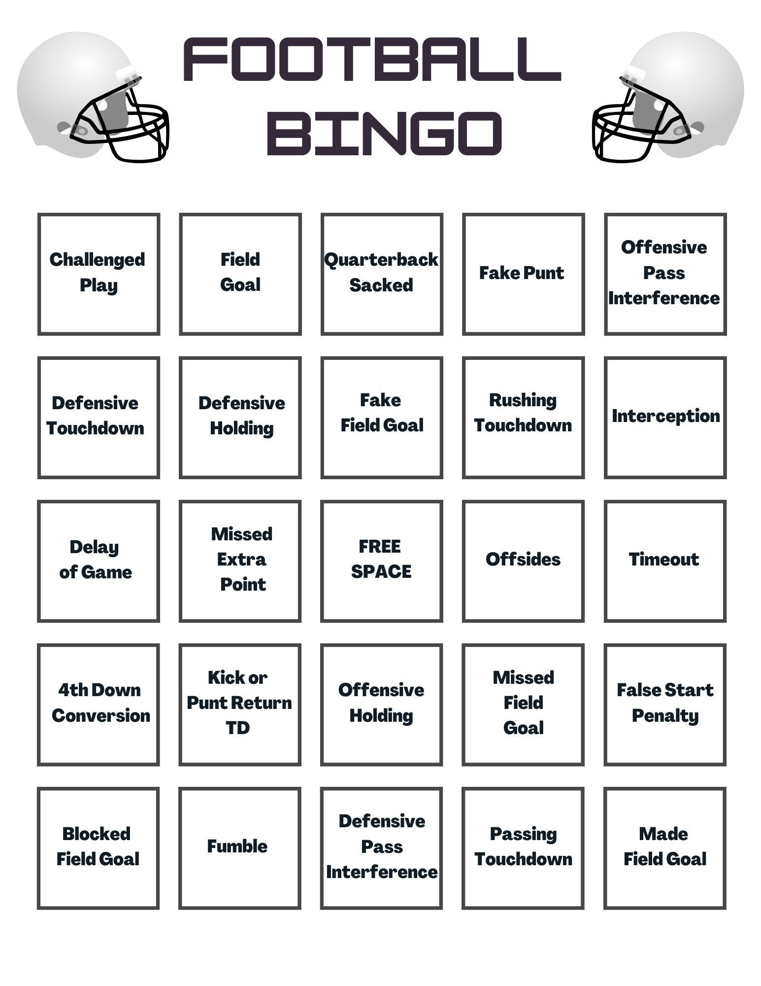 20 Printable Football Bingo Cards | Super Bowl Party | Football for Football Bingo Cards Printable