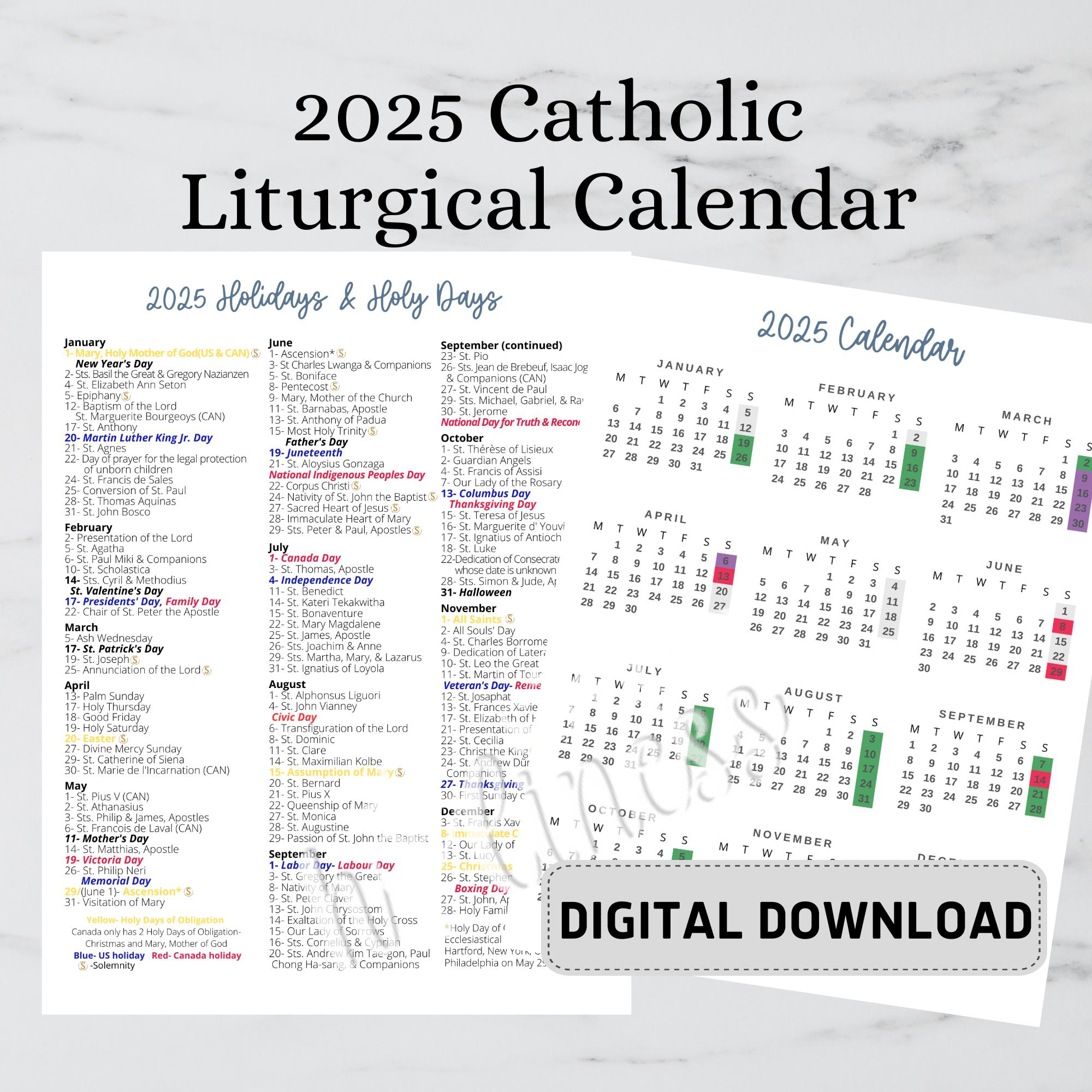 2025 Catholic Calendar- Digital Download - Etsy intended for Free Printable Catholic Calendar 2025