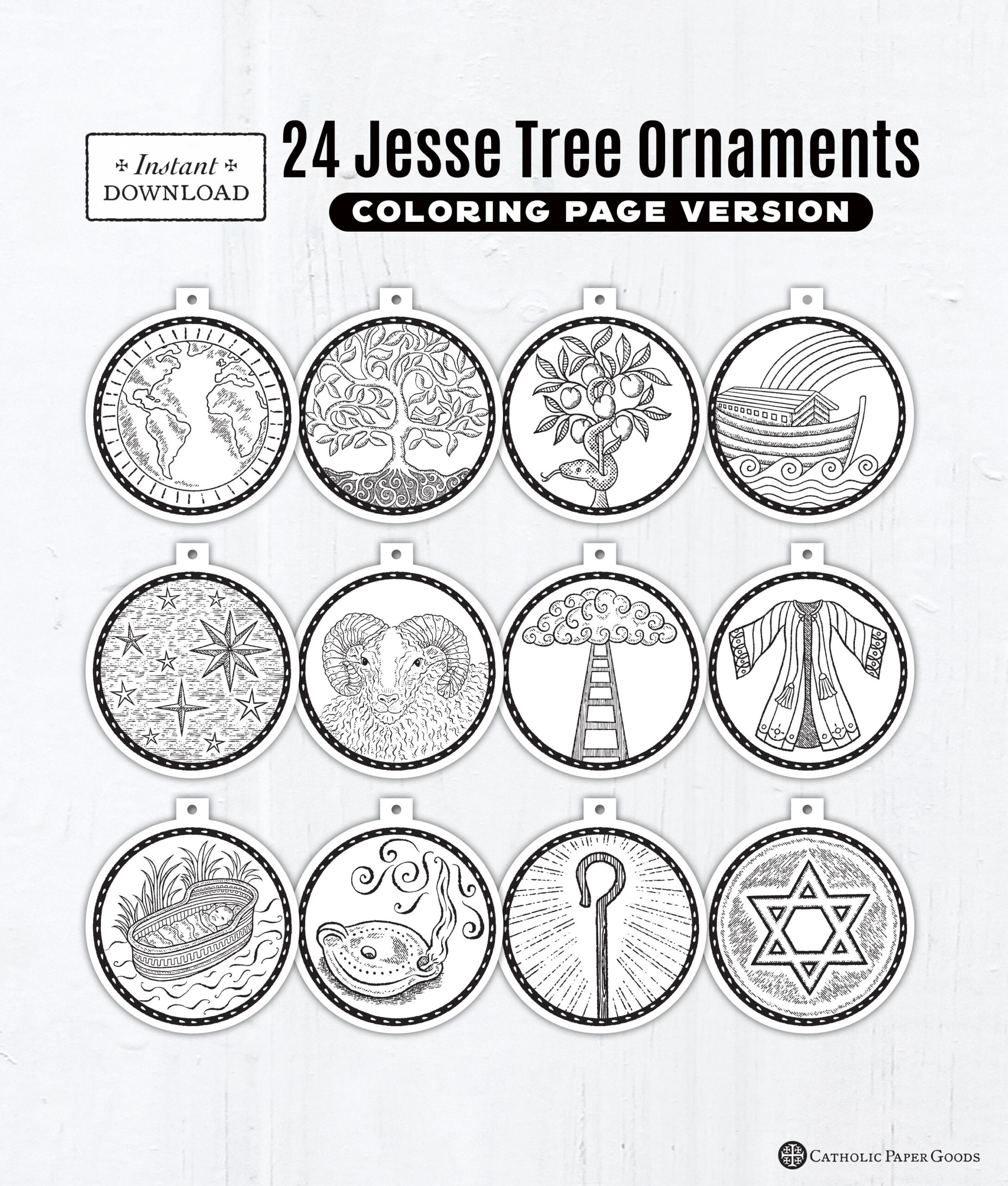 24 Jesse Tree Printable Ornaments Pdf, Coloring Page Ornaments pertaining to Jesse Tree Ornaments Free Printable