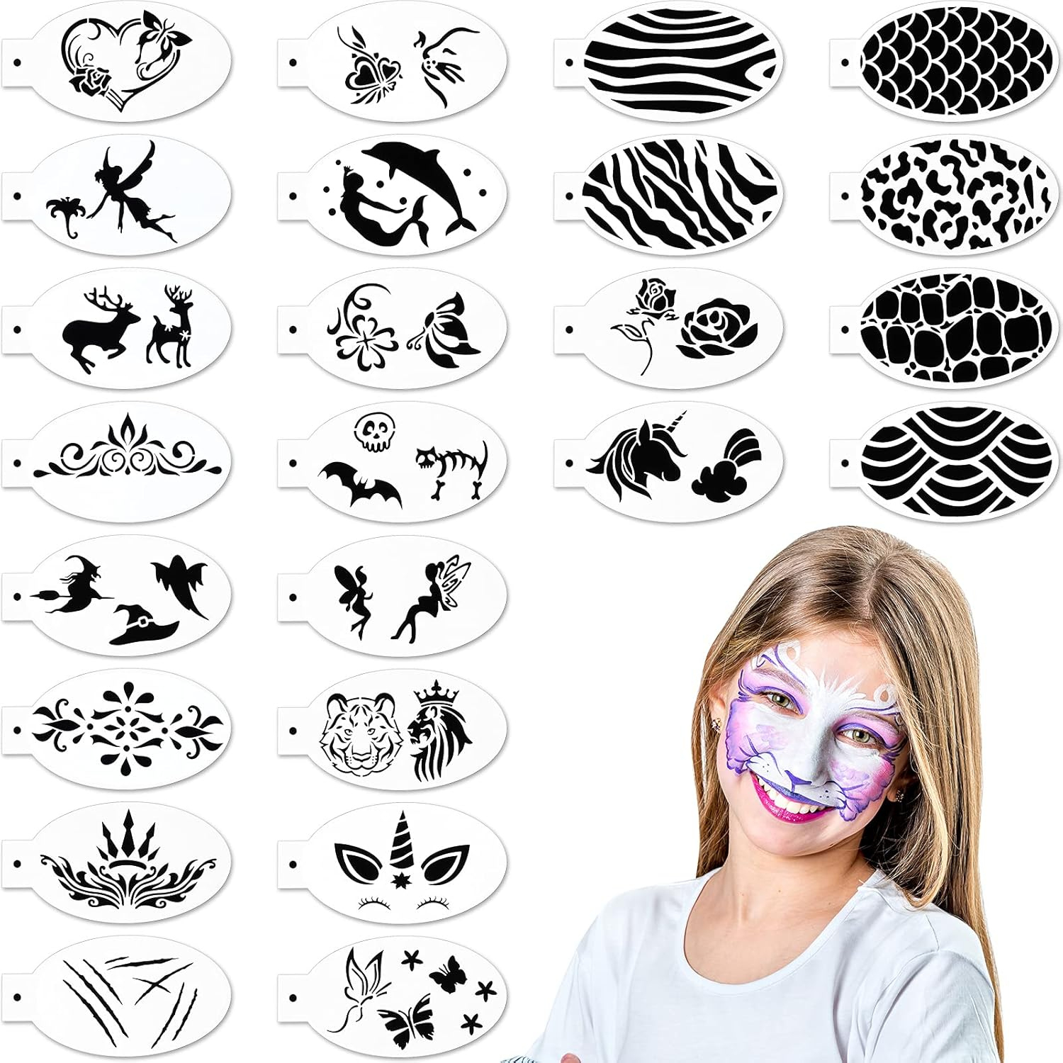 24-Piece Face Paint Stencils Set For Kids - Halloween Makeup, Body Art, Tattoos - Cute Style inside Free Face Painting Stencils Printable