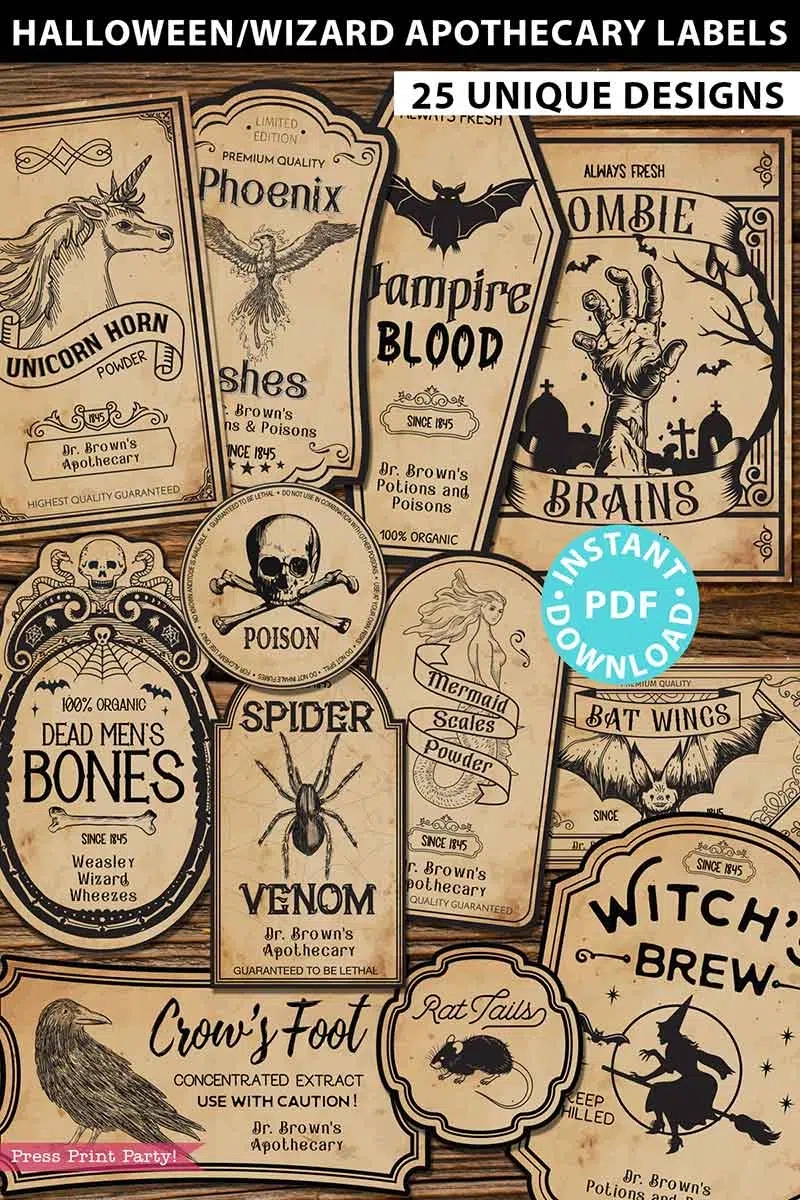 25 Halloween Labels For Bottles / Apothecary Printables in Vintage Printable Free Printable Halloween Apothecary Labels