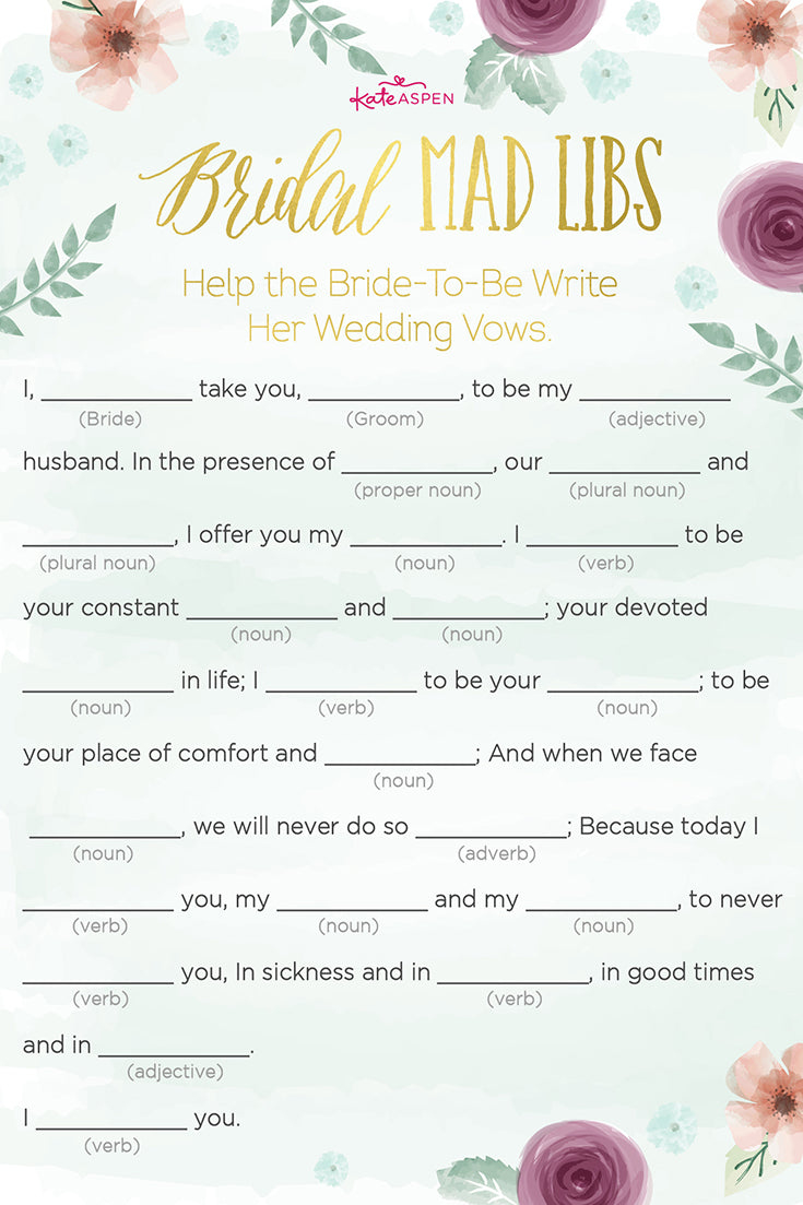 3 Exciting Bridal Shower Games + Printables! – Kate Aspen in Wedding Vow Mad Libs Free Printable