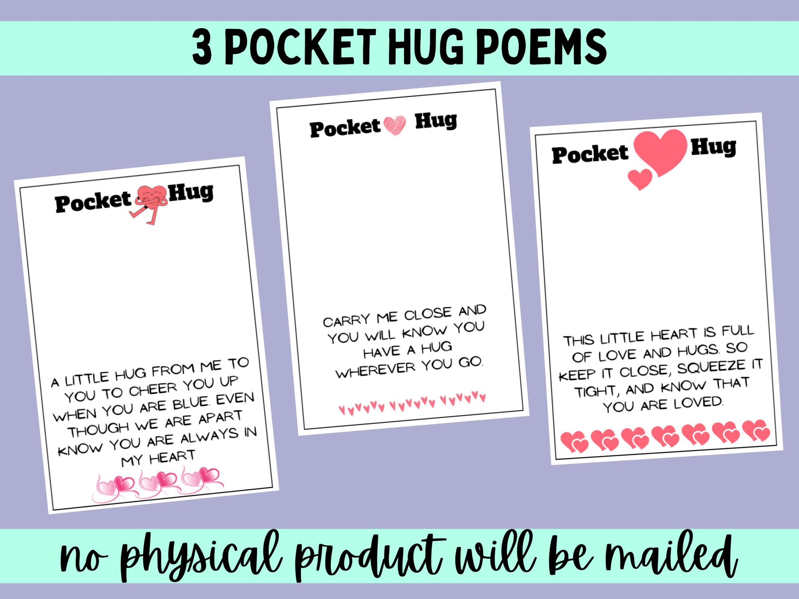 3 Pocket Hug Poems Printable Pdf File Instant Download pertaining to Pocket Hug Poem Printable Free