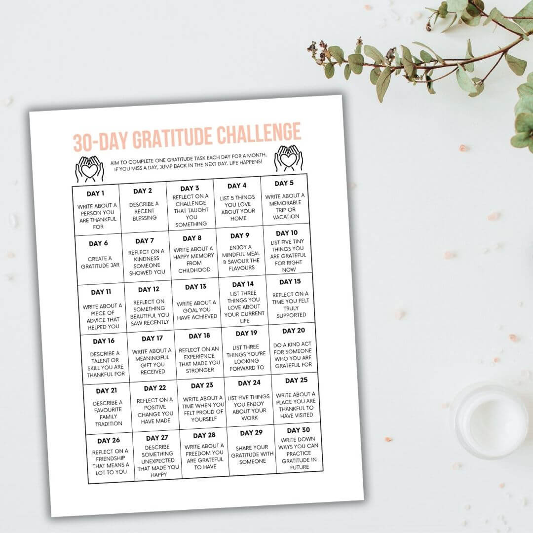 30-Day Gratitude Challenge + Free Printable regarding Printable 30 Day Gratitude Challenge
