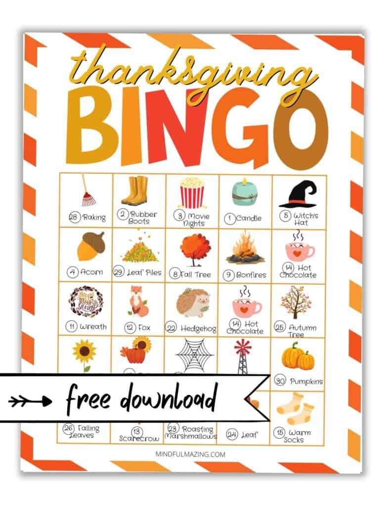 30 Free Printable Thanksgiving Bingo Cards For Kids with Free Thanksgiving Bingo Cards