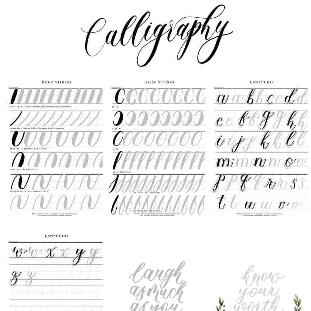 31+ Free Printable Lettering And Calligraphy Worksheets for Modern Calligraphy Practice Sheets Printable Free