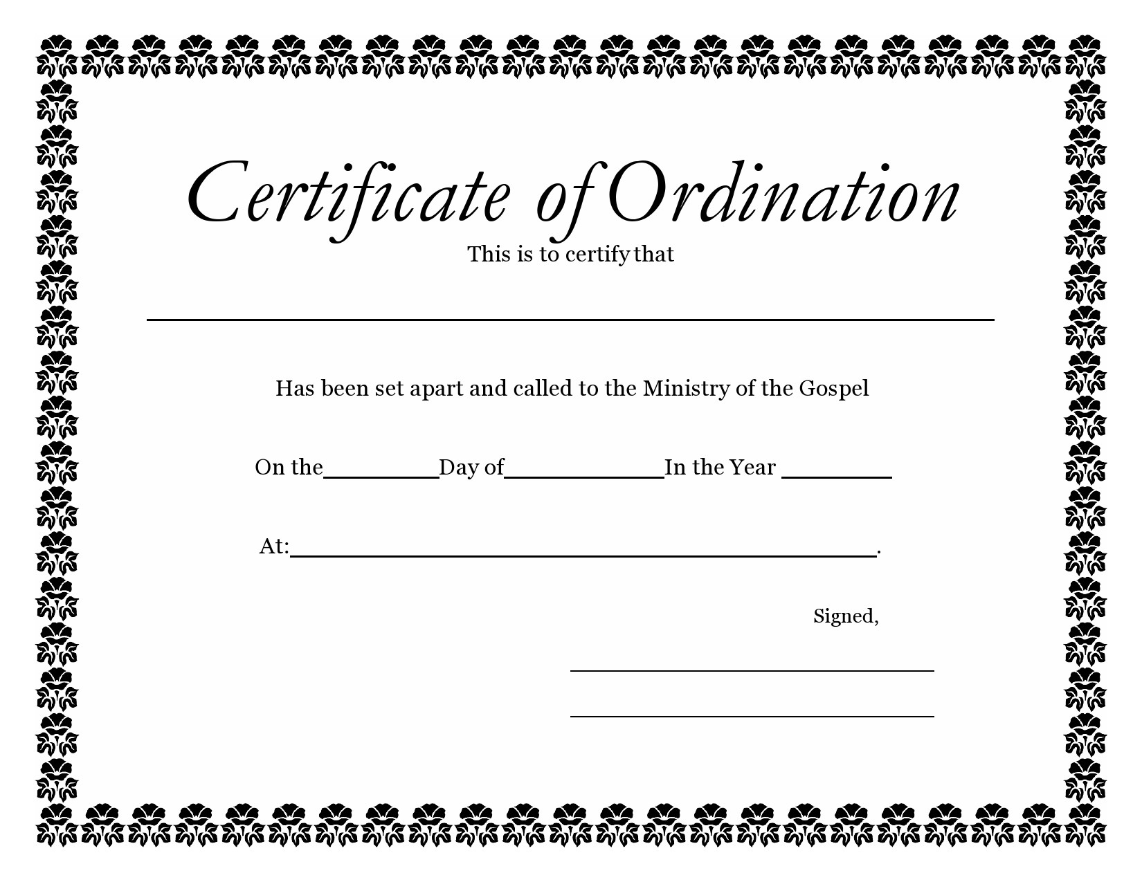 38 Ordination Certificate Templates (Free Printables) for Free Printable Deaconess Ordination Certificate