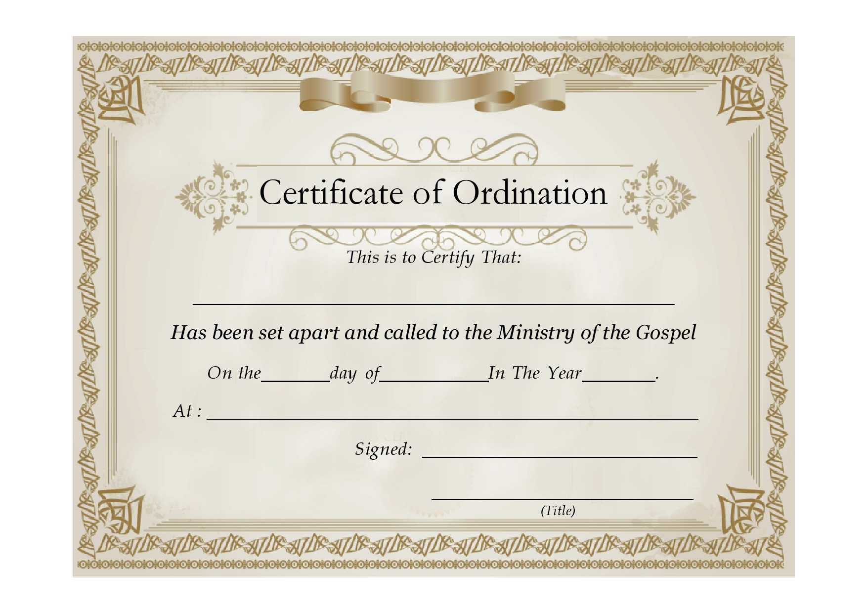 38 Ordination Certificate Templates (Free Printables) inside Free Printable Deaconess Ordination Certificate