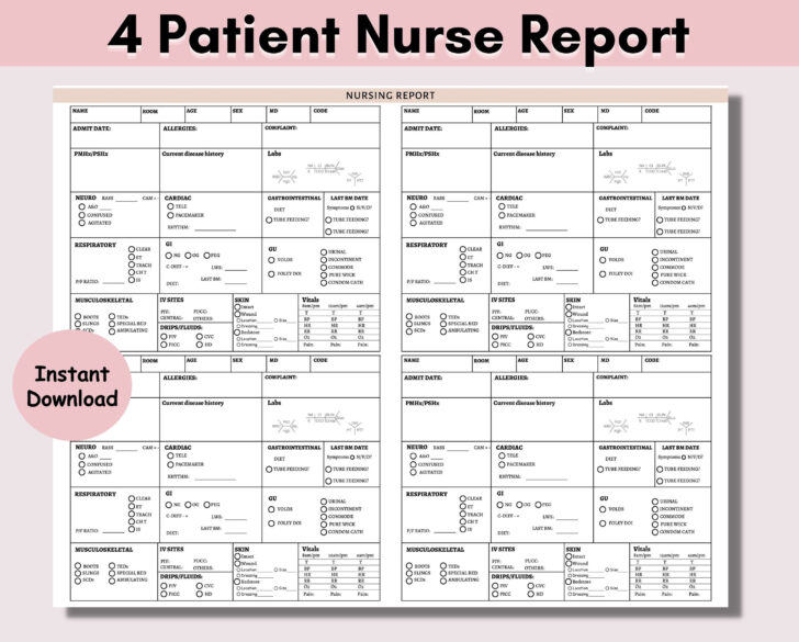 Printable Nurse Brain Sheet 4 Patients