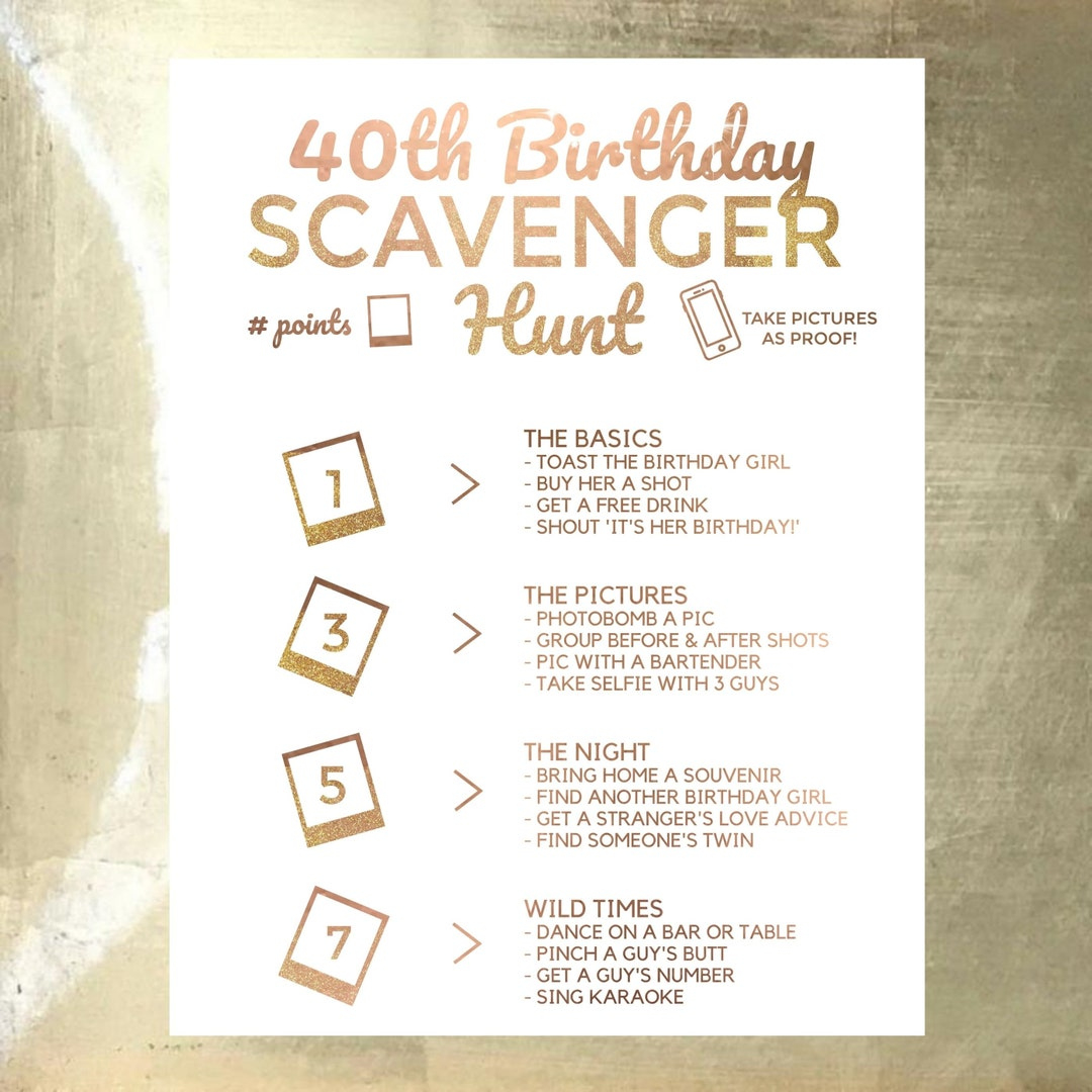 40Th Birthday Drinking Game Printable | Digital File Birthday Scavenger Hunt, Customized Digital Evite - Etsy with 40Th Birthday Games Free Printable