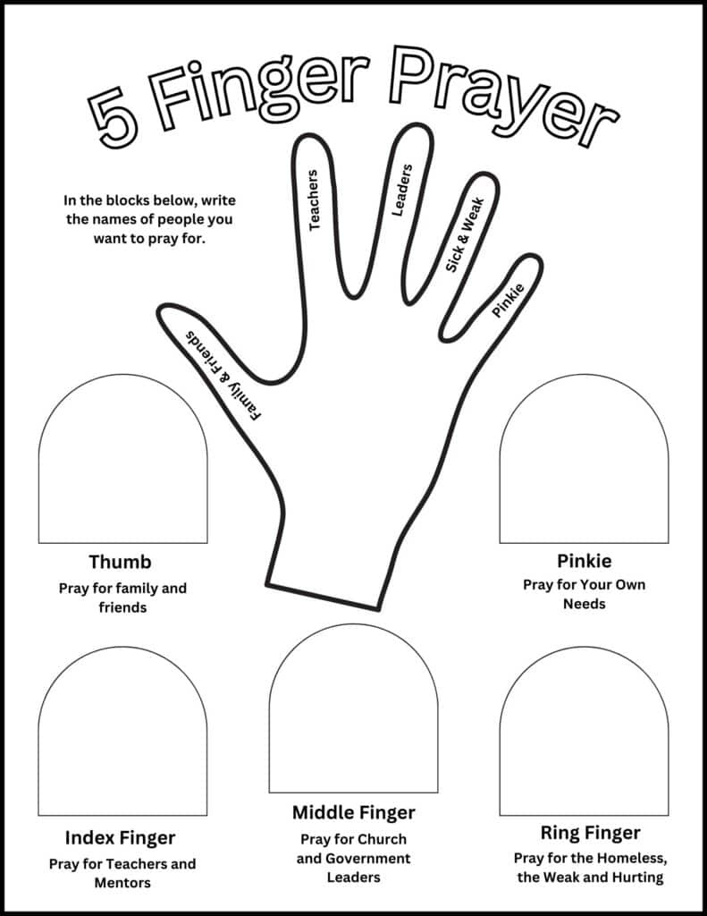 5 Finger Prayer Printable intended for Printable Prayer Craft Activities