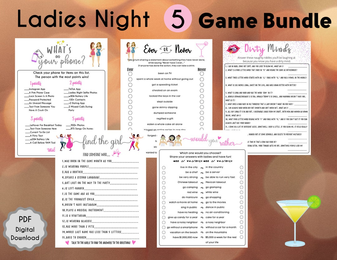 5 Ladies Night Game Bundle | Fun Printable Ladies Party Games | Fun Girls Night Out | Ladies Night | Games For Adult | Adult Birthday Game - Etsy Uk intended for Ladies Night Printable Games