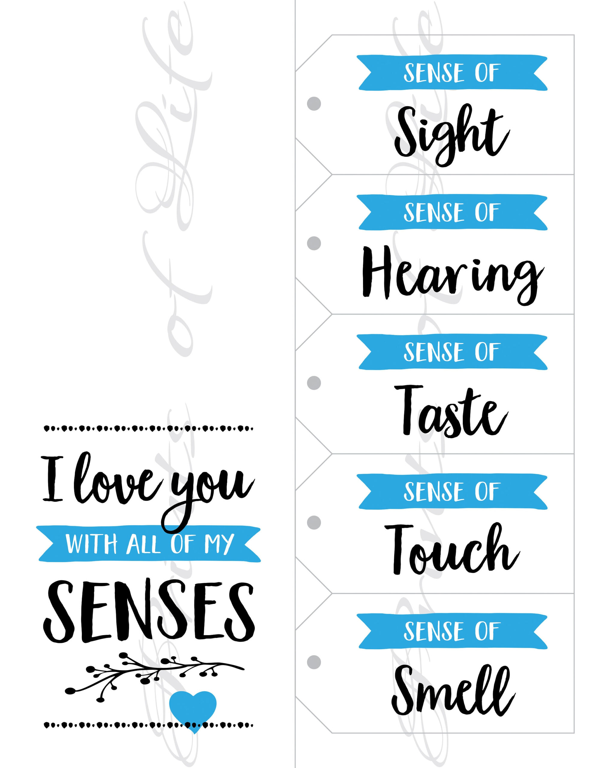 5 Senses Gift Tags &amp;amp; Card. Date Night Idea. Five Senses Instant within Pdf Free Printable 5 Senses Printable Tags