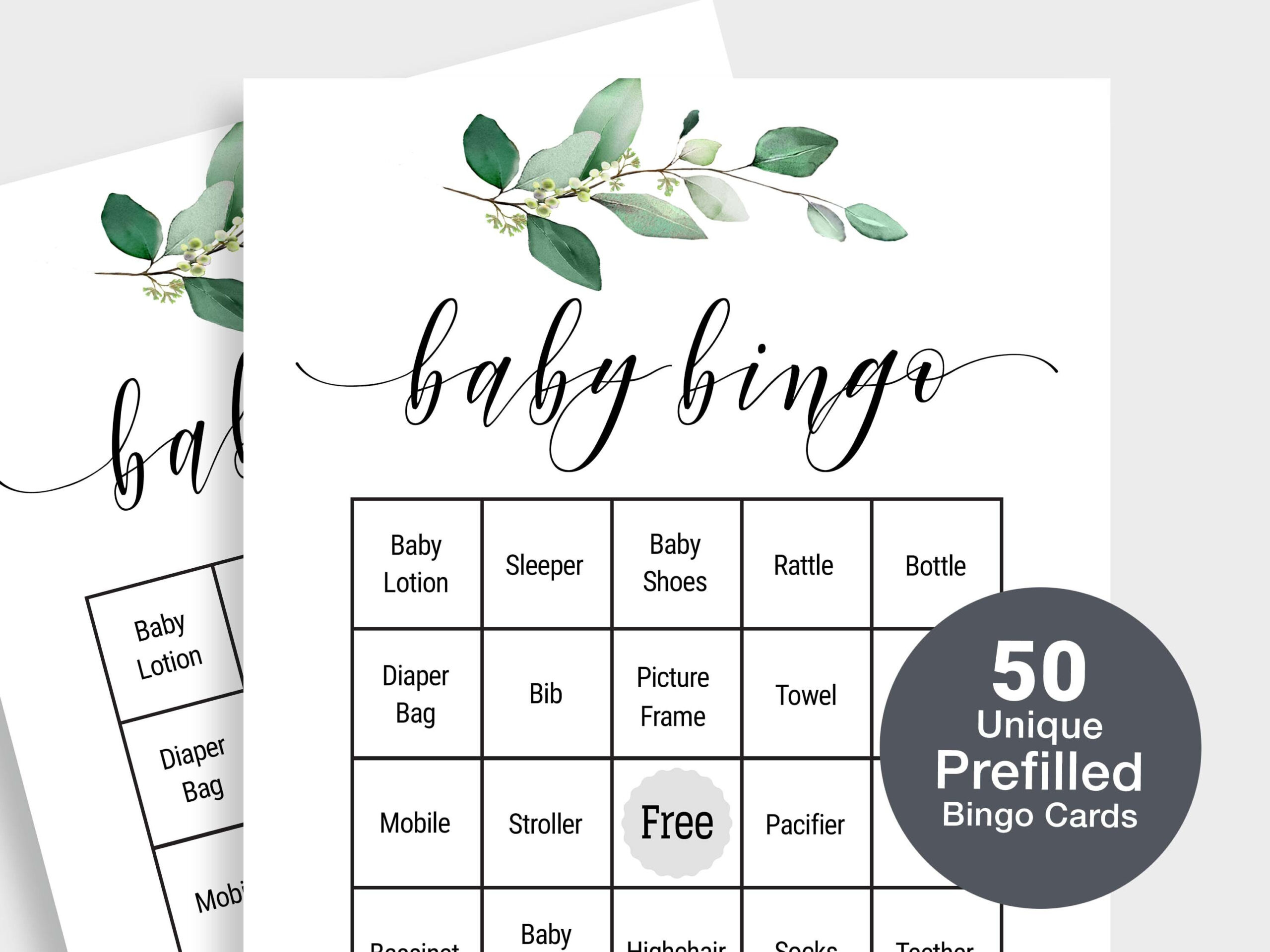 50 Prefilled Baby Shower Bingo Cards Baby Bingo Game Bonus Blank inside 50 Free Printable Baby Bingo Cards