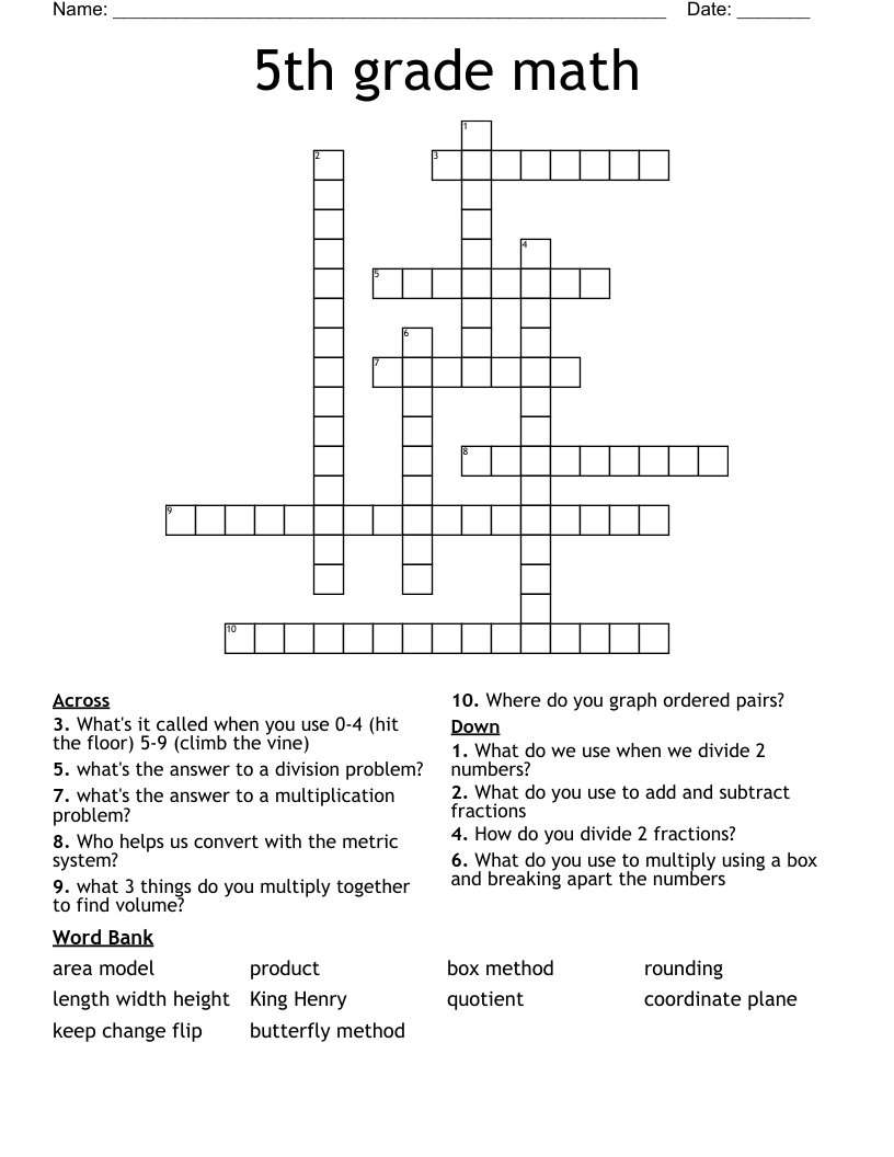 5Th Grade Math Crossword - Wordmint inside Printable Crossword Puzzles For 5Th Graders