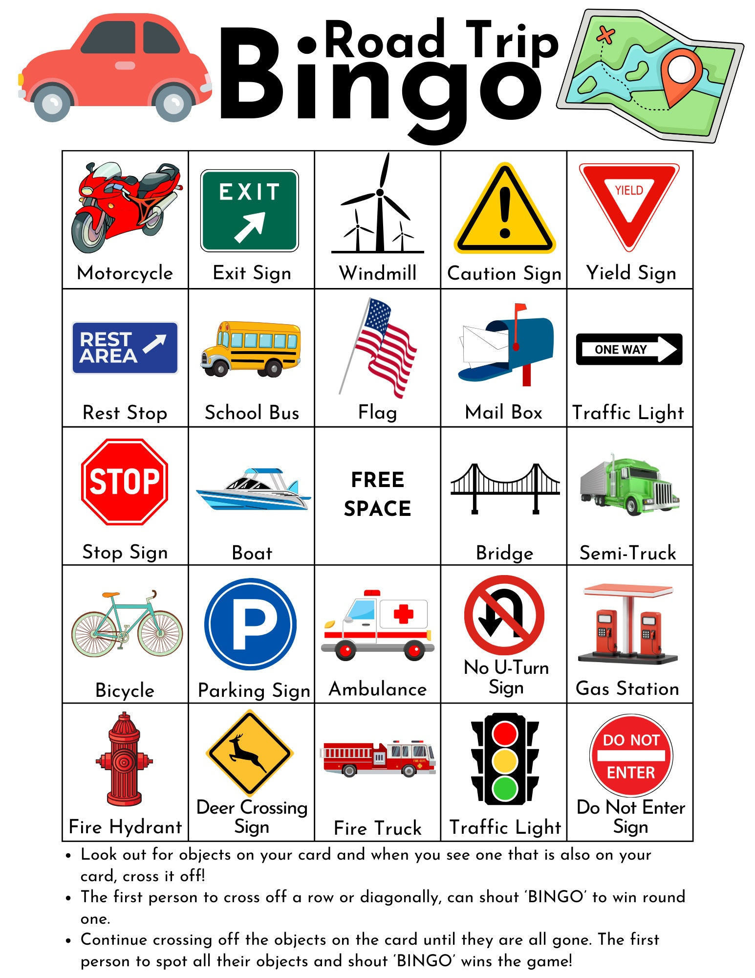 6 Sofortige Downloadbare Road Trip Bingo Karten - Lustiges Reise-Bingo-Spiel Für Kinder Und Erwachsene! with regard to Road Trip Bingo Card