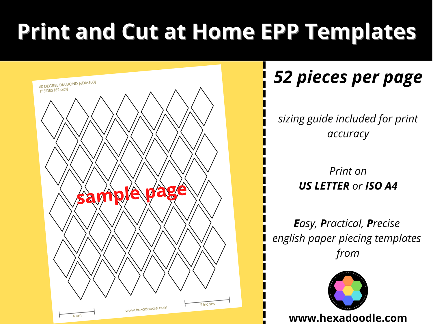 6Dia100 - 60° Degree Diamond - Epp Print And Cut At Home Templates - 1 Inch Sides For Printing And Cutting Out At Home. 52 Diamonds Per Page. throughout Free Printable 60 Degree Diamond Template