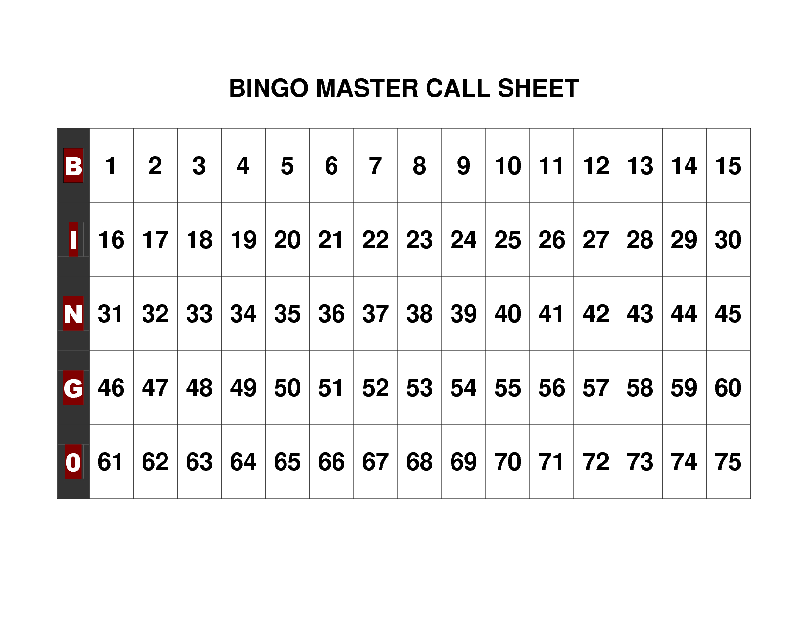 7 Numbers Ideas | Bingo Cards Printable, Free Printable Bingo in Free Printable Bingo Master Call Sheet