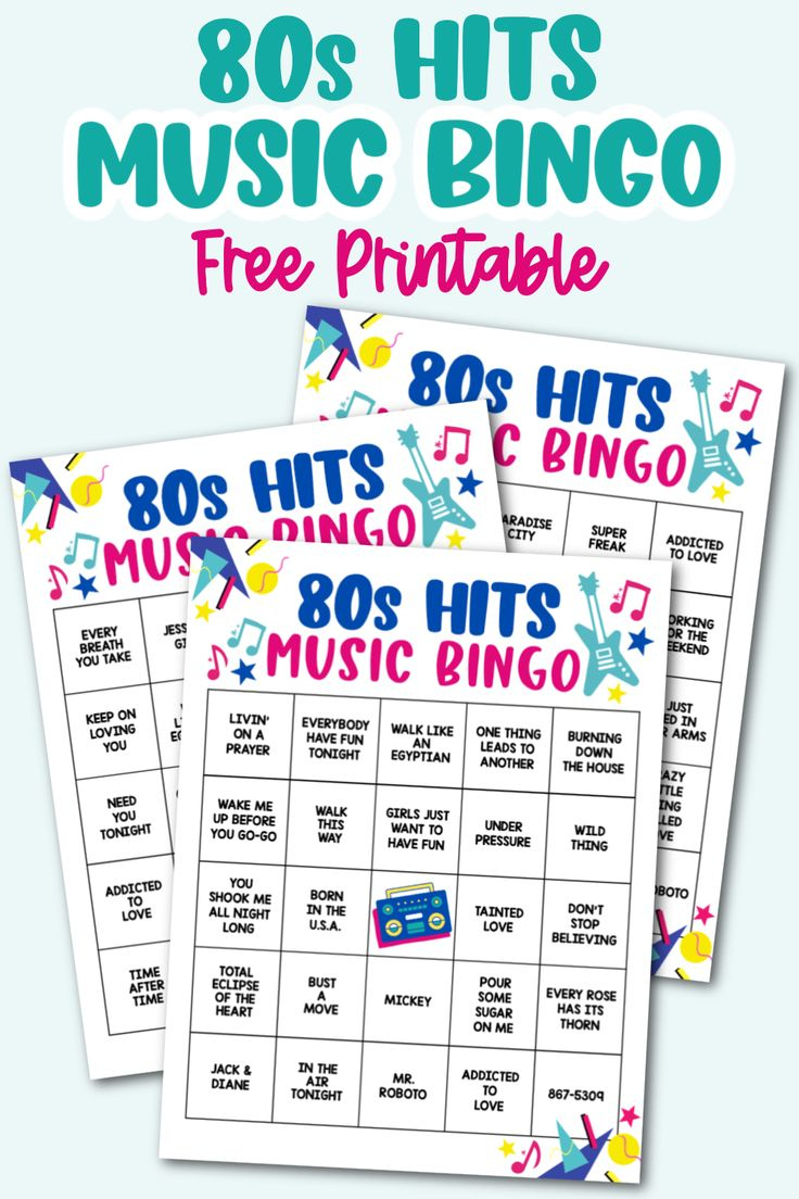 80S Hits Music Bingo Game With Playlist - Kara Creates regarding Music Bingo Cards And Playlist