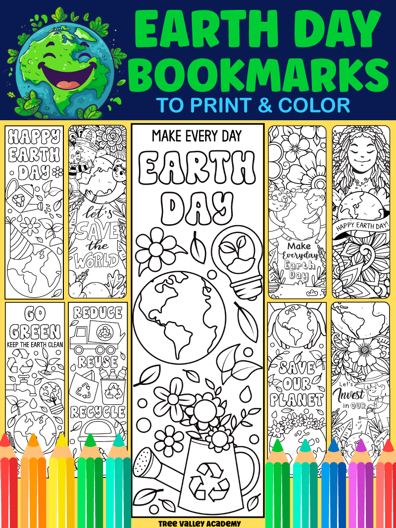 9 Printable Earth Day Bookmarks To Color - Tree Valley Academy for Earth Day Bookmarks Printable