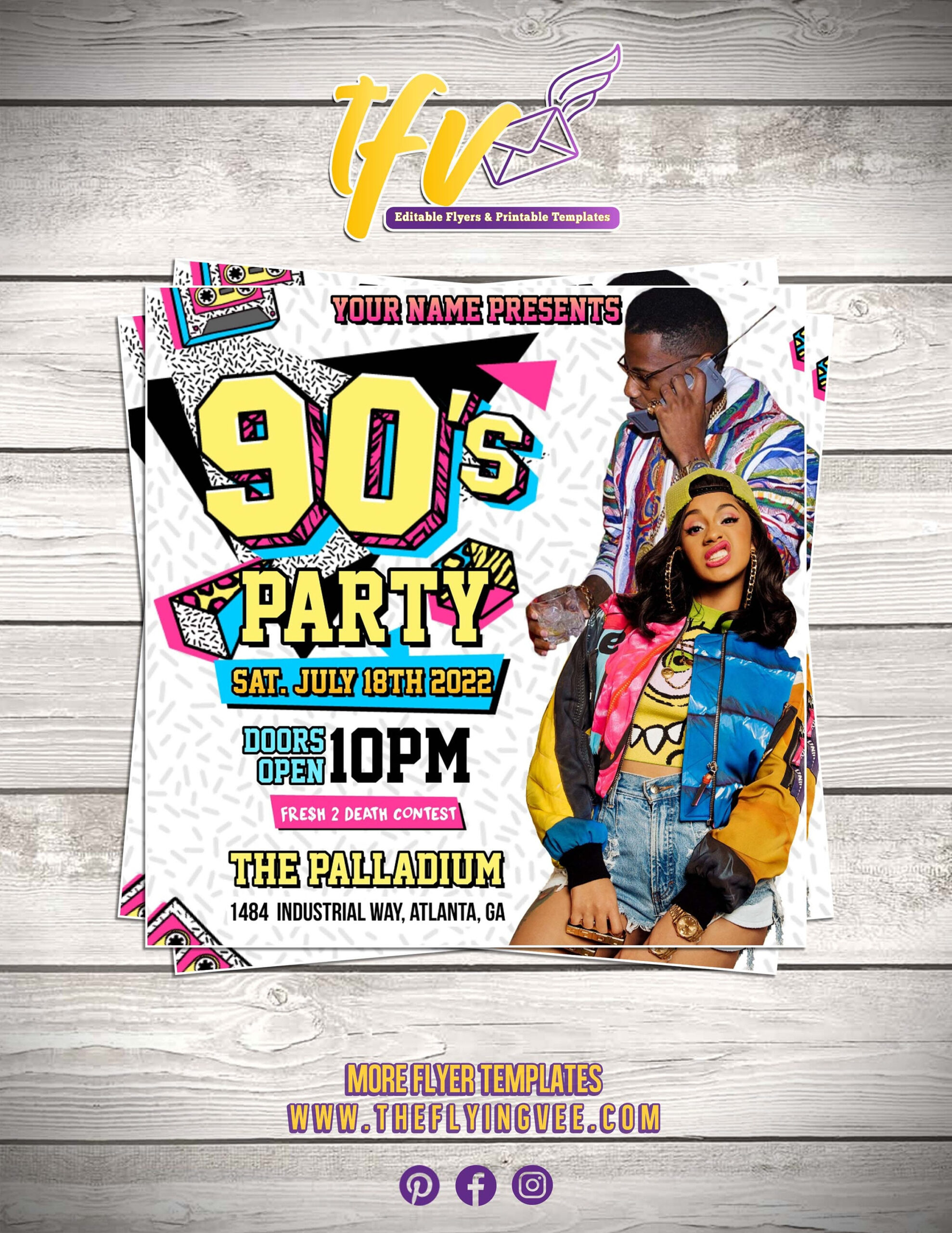 90&amp;#039;S Party Invitation Vintage 90S Invitation Birthday Flyer in Printable 90s Invitation Template Free